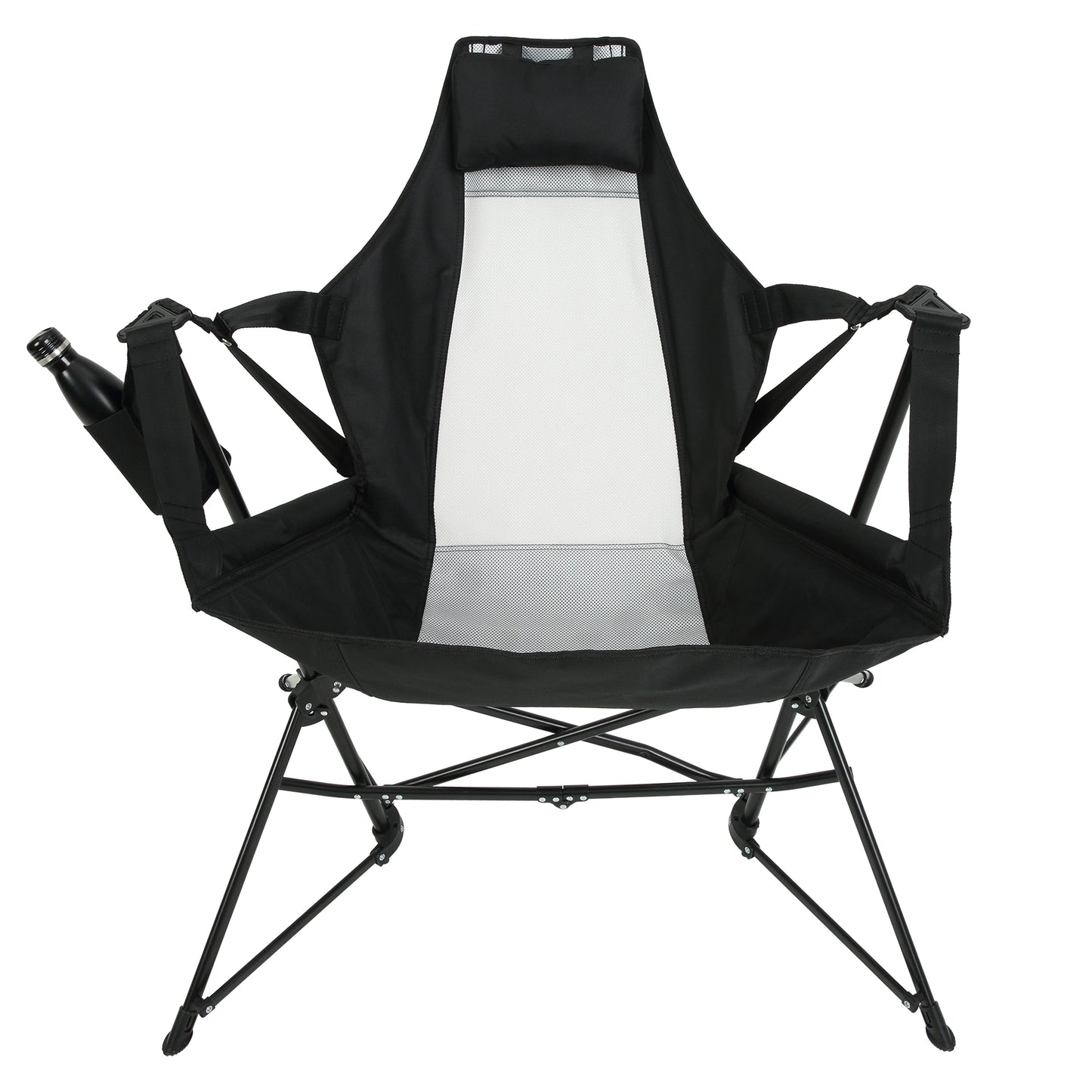 Hammock Camping Chair, Folding Portable Rocking Chair, Aluminum Alloy Adjustable Back Swinging Chair with Pillow Cup Holder, Recliner with Carry Bag for Outdoor Travel Lawn Backyard, Black (2pcs)