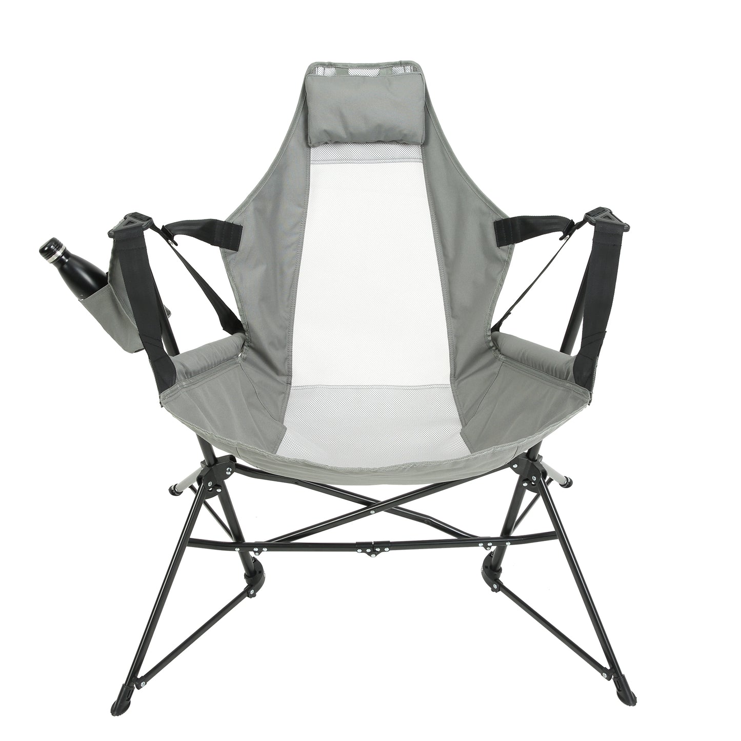 Hammock Camping Chair, Folding Portable Rocking Chair, Aluminum Alloy Adjustable Back Swinging Chair with Pillow Cup Holder, Recliner with Carry Bag for Outdoor Travel Lawn Backyard, Grey (2pcs)