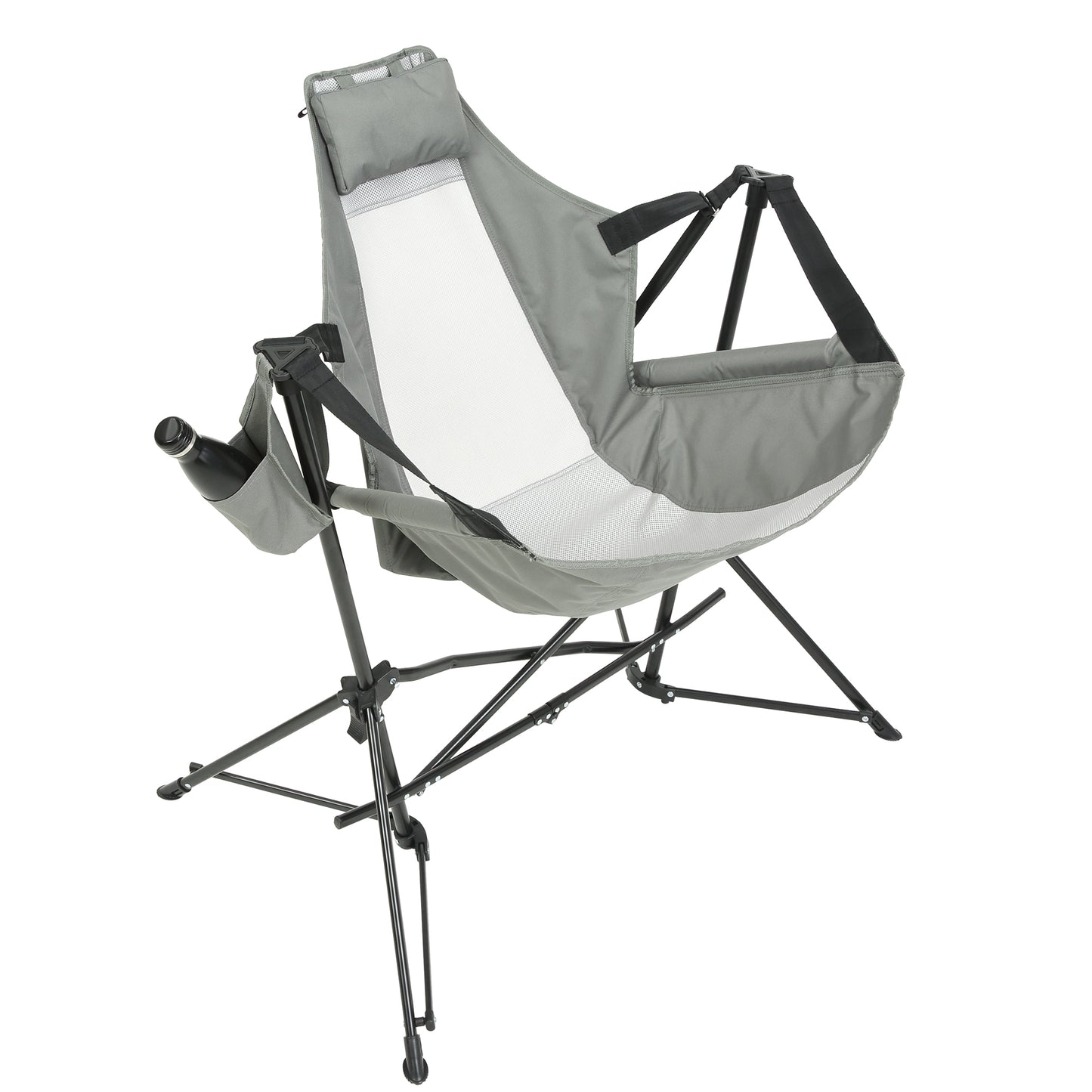 Hammock Camping Chair, Folding Portable Rocking Chair, Aluminum Alloy Adjustable Back Swinging Chair with Pillow Cup Holder, Recliner with Carry Bag for Outdoor Travel Lawn Backyard, Grey (2pcs)