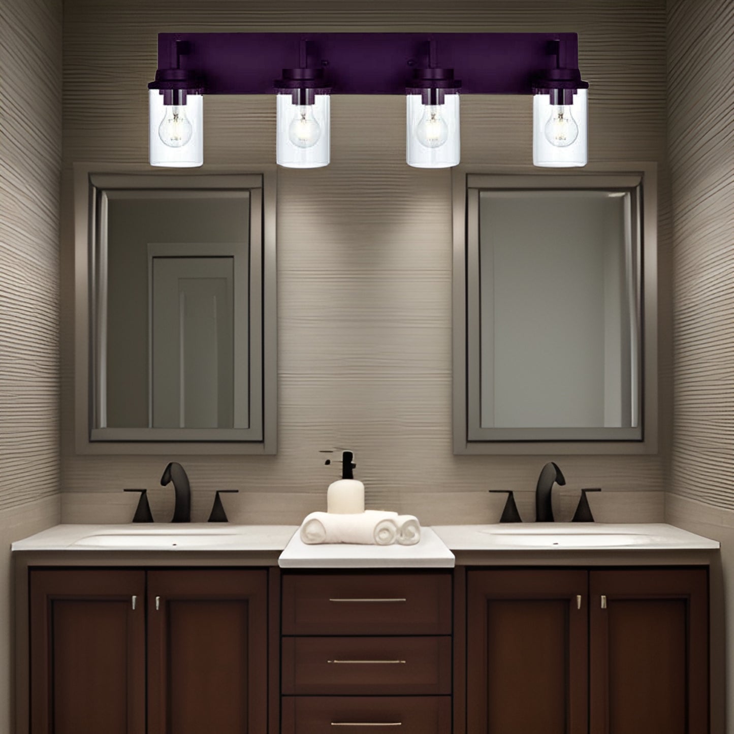 Modern Wall Bathroom Vanity Light Fixture 4 Light Oil Rubbed Bronze Metal with Clear Glass Shade,Industrial Vintage Farmhouse Wall Mount Lighting Sconce