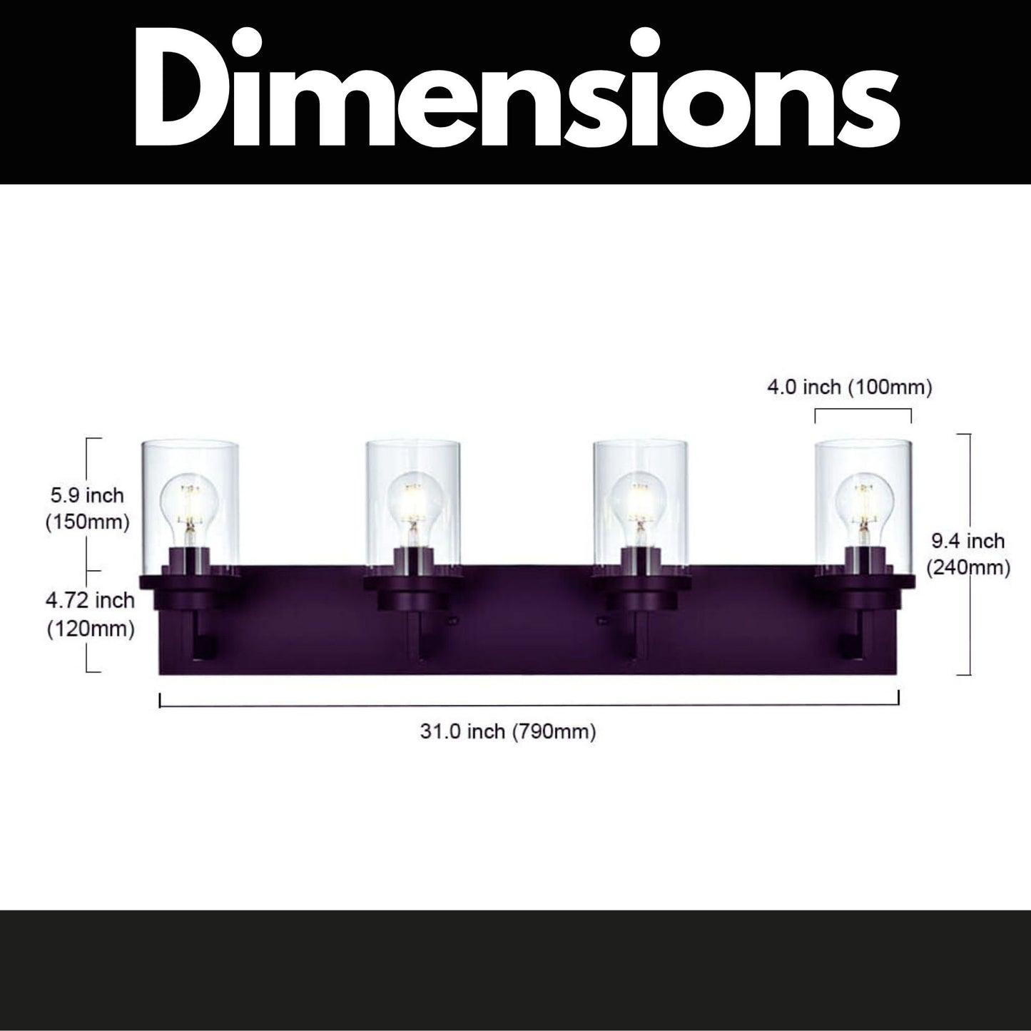 Modern Wall Bathroom Vanity Light Fixture 4 Light Oil Rubbed Bronze Metal with Clear Glass Shade,Industrial Vintage Farmhouse Wall Mount Lighting Sconce
