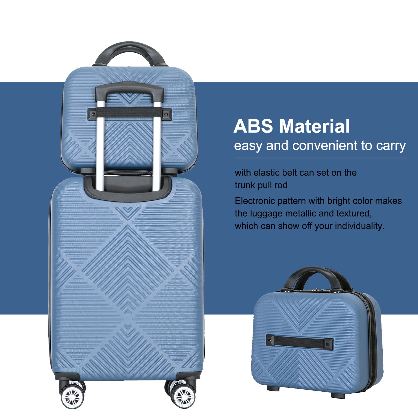 2Piece Luggage Sets ABS Lightweight Suitcase , Spinner Wheels, (20/14) BLUE
