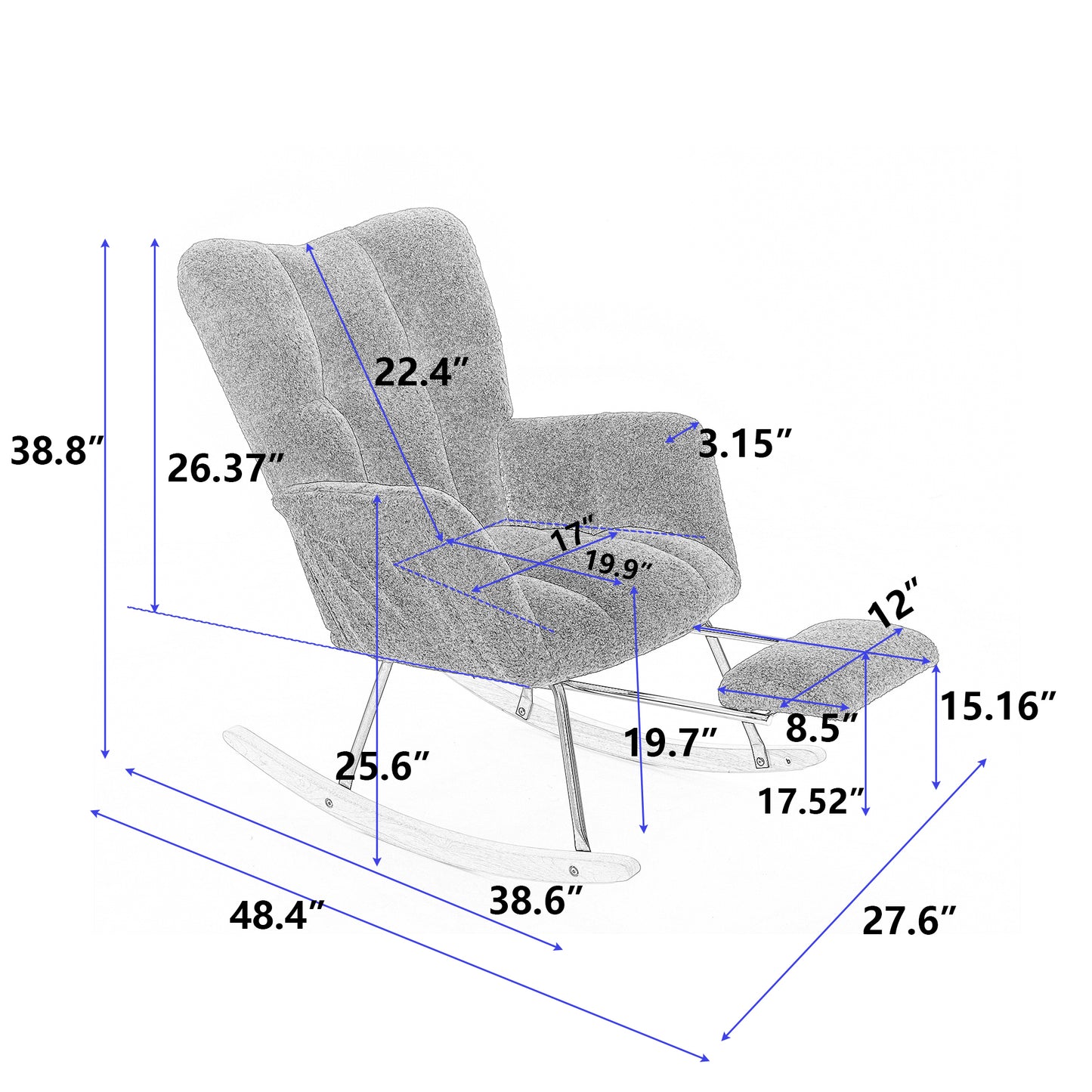 053-Teddy Fabric Rocking Chair With Adjustable Footrest,Ivory