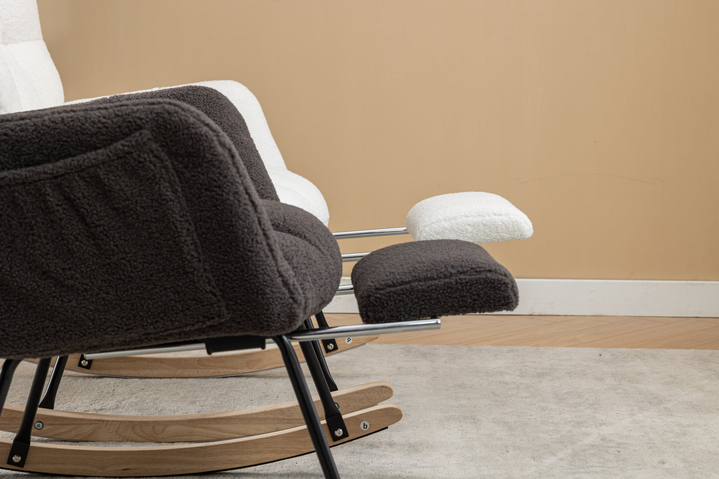 053-Teddy Fabric Rocking Chair With Adjustable Footrest,Ivory