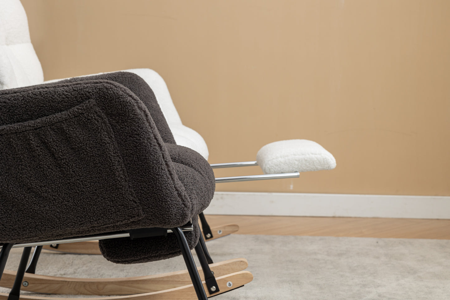 053-Teddy Fabric Rocking Chair With Adjustable Footrest,Ivory