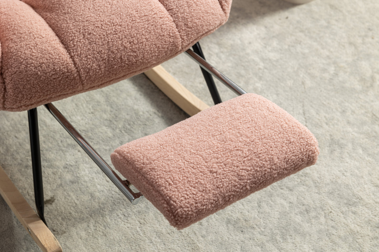 053-Teddy Fabric Rocking Chair With Adjustable Footrest,Pink