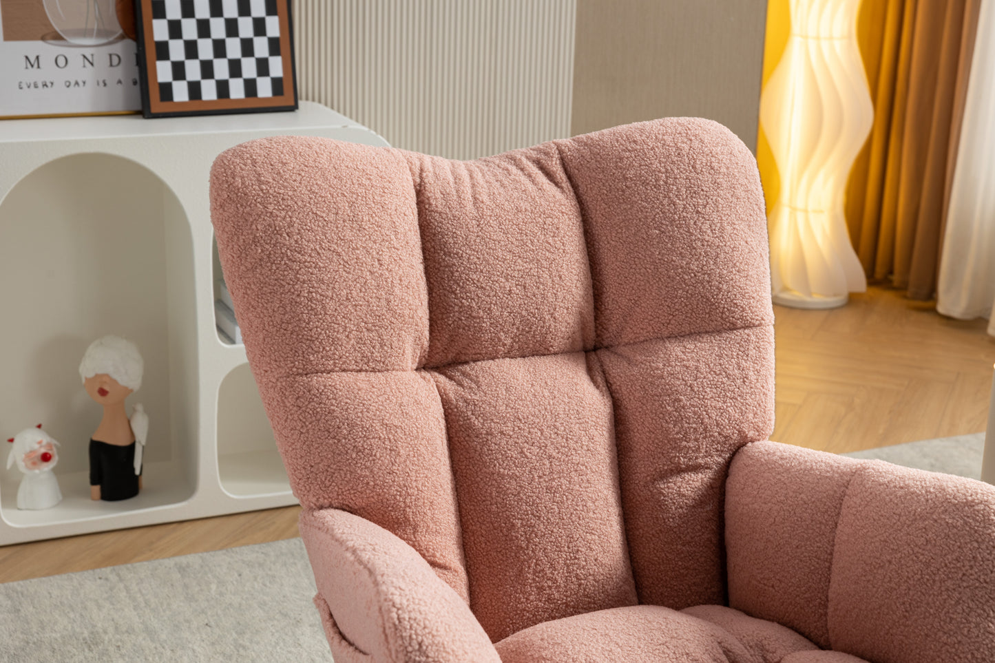 053-Teddy Fabric Rocking Chair With Adjustable Footrest,Pink
