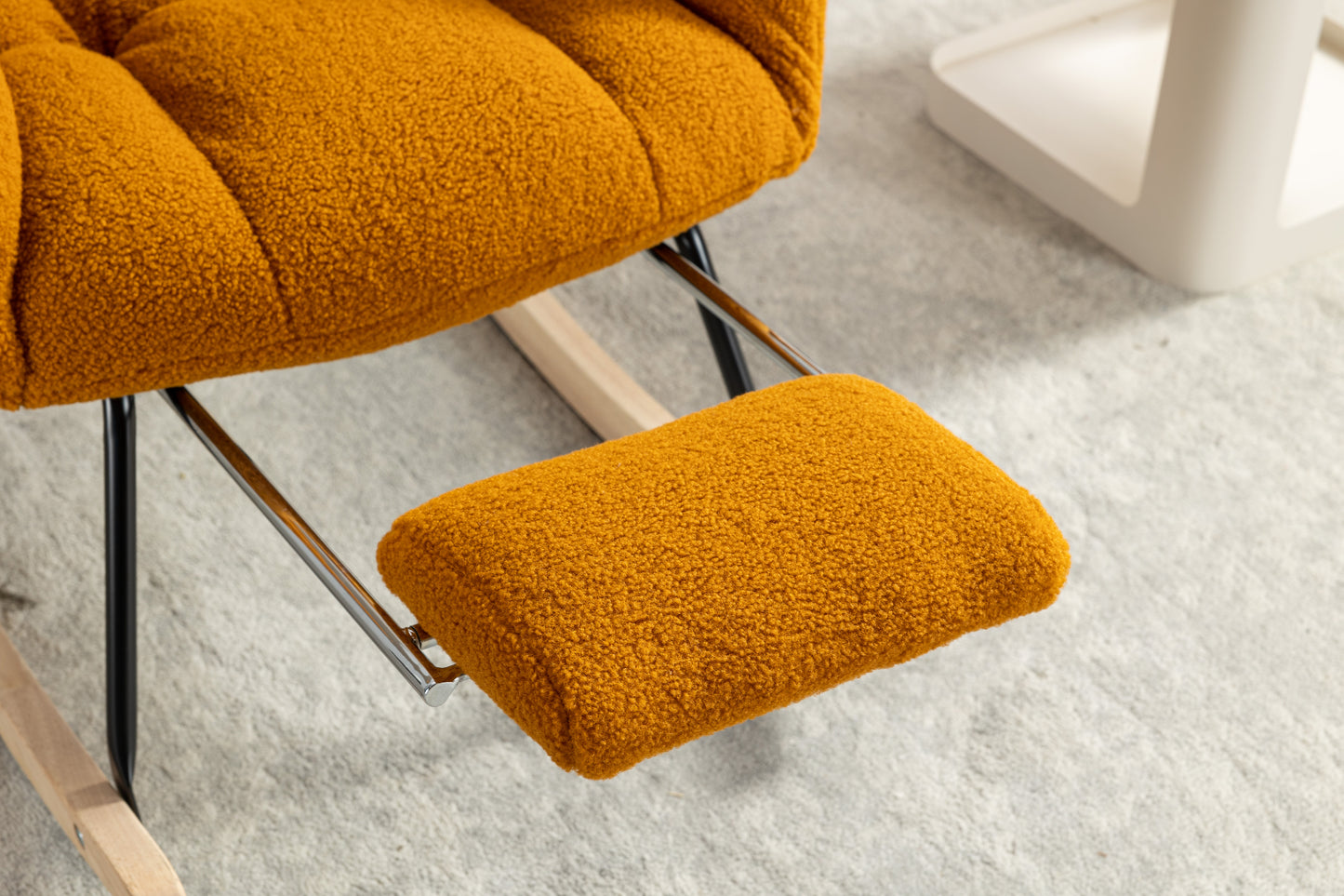 053-Teddy Fabric Rocking Chair With Adjustable Footrest,Caramel