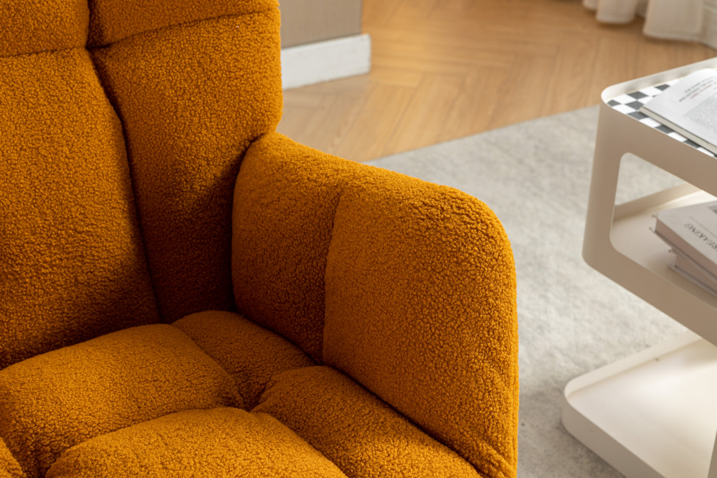 053-Teddy Fabric Rocking Chair With Adjustable Footrest,Caramel