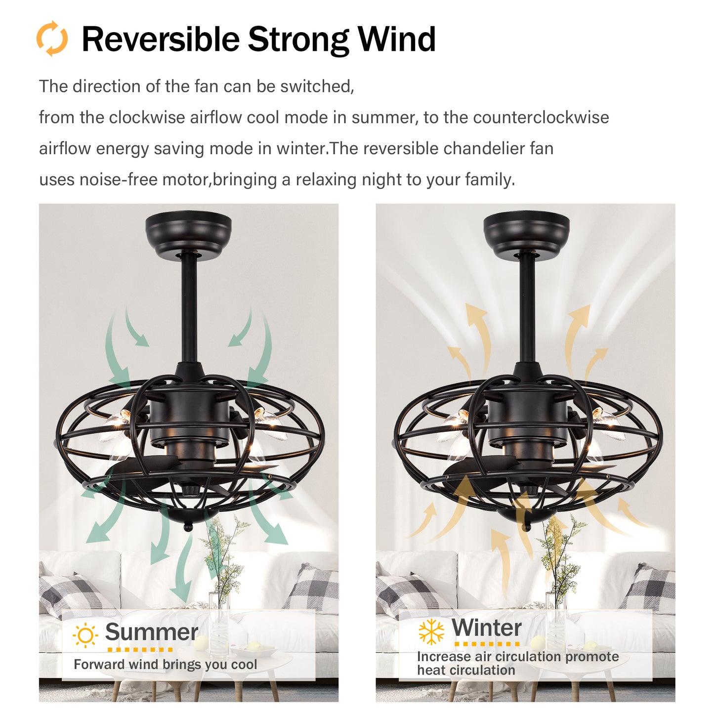 18.1" Caged Ceiling Fan with Remote Control,Timer, 3 Speeds Indoor Ceiling Fan for Farmhouse, Bedroom Living Room(No include Bulbs)