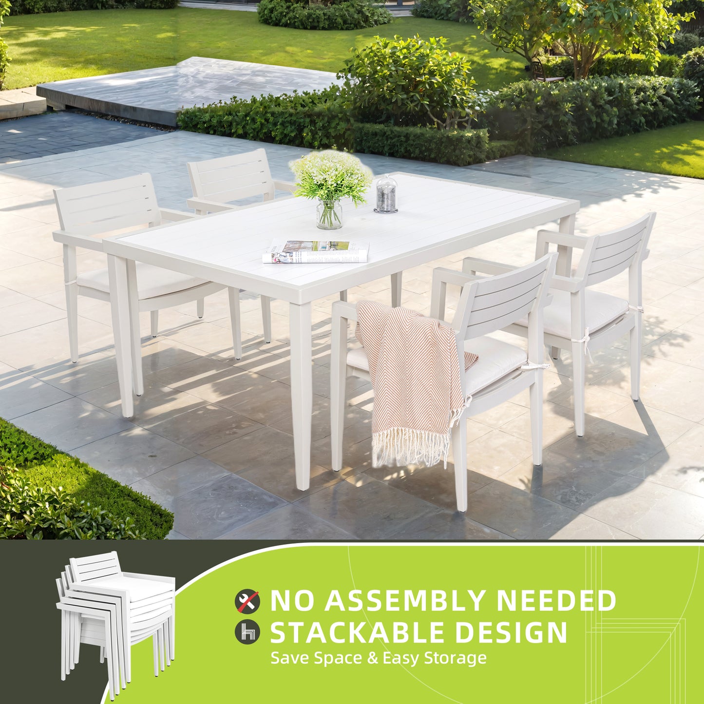 Outdoor Patio Modern Aluminum Stationary Dining Chairs 4PCS with Outdoor-Grade Sunbrella Fabric Cushions, Tapered Feet,Fully Assembled and Stackable, Rust-Free,Grayish