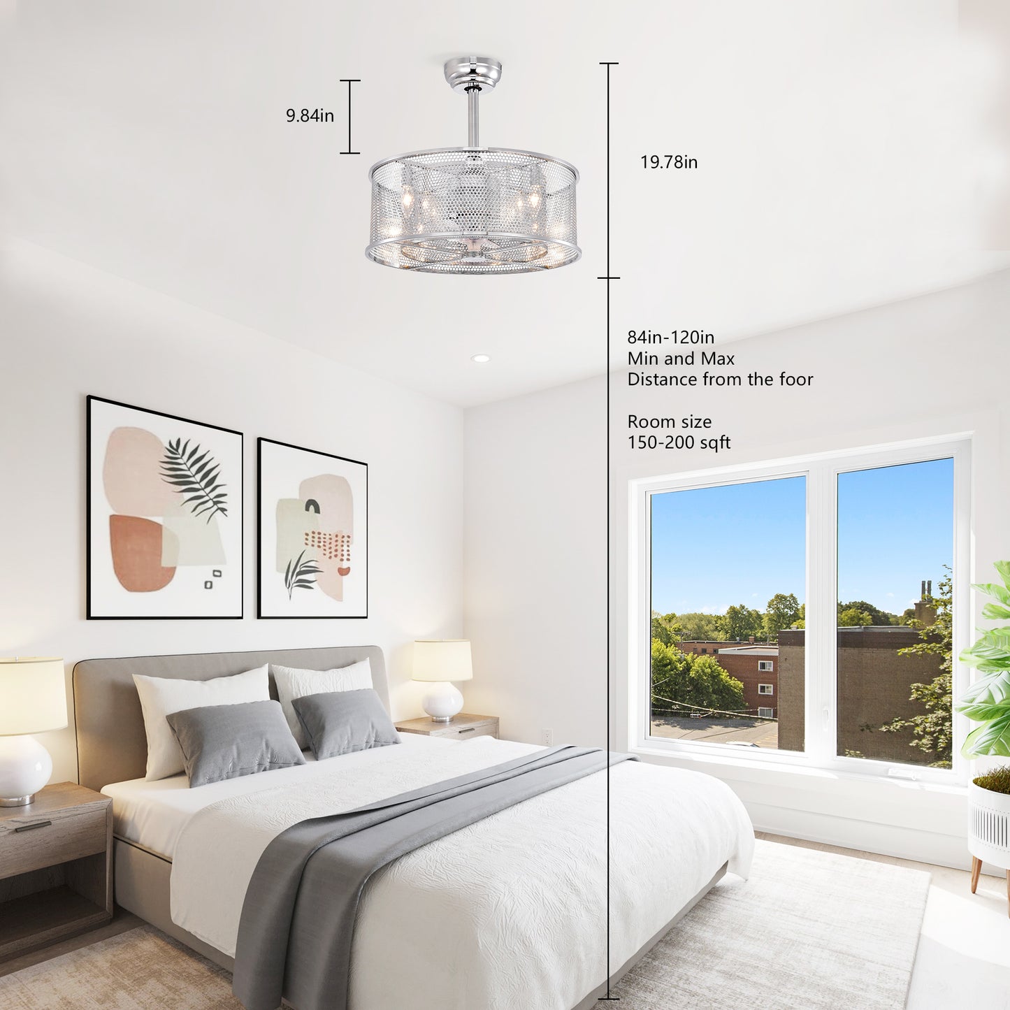 20.4'' 3 ABS Fan Blades Dual Shade Modern Ceiling Fan with Remote Control, Noiseless Reversible AC Motor for Bedroom/Living Room/Study/Patio,Chrome