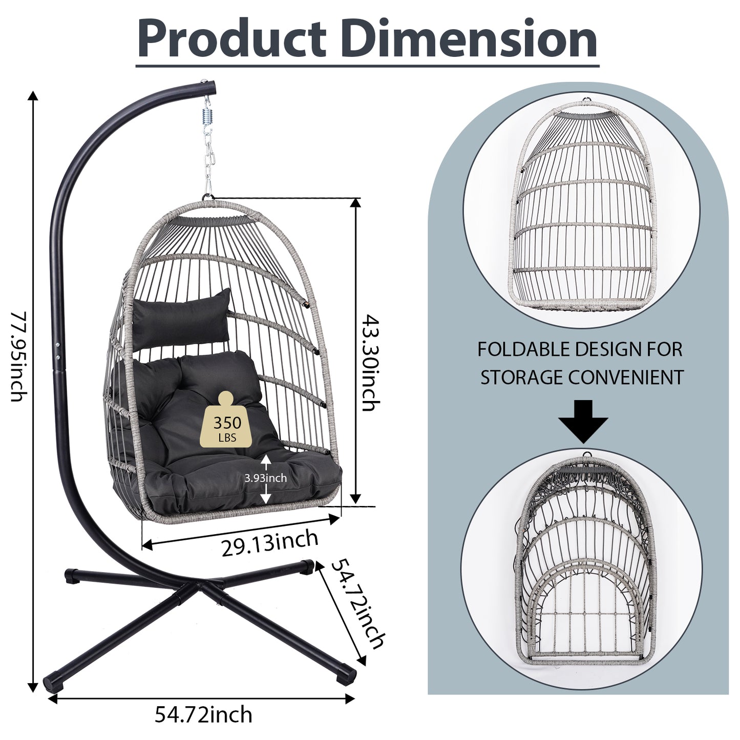Outdoor Egg Hanging Chair with Stand, Patio Wicker Swing Egg Chair Indoor Swinging Chair Outdoor Hammock Egg Chair