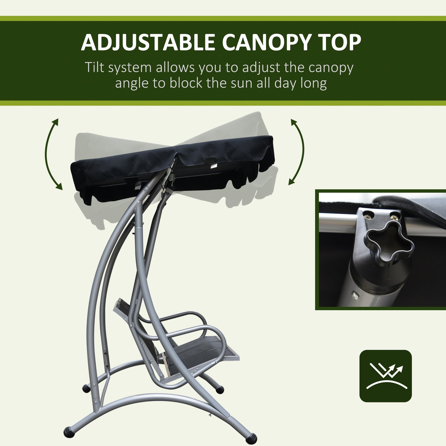 Outsunny 3-Seat Patio Swing Chair, Outdoor Canopy Swing with Stand, Adjustable Shade, Steel Frame for Adults, Garden, Poolside, Black