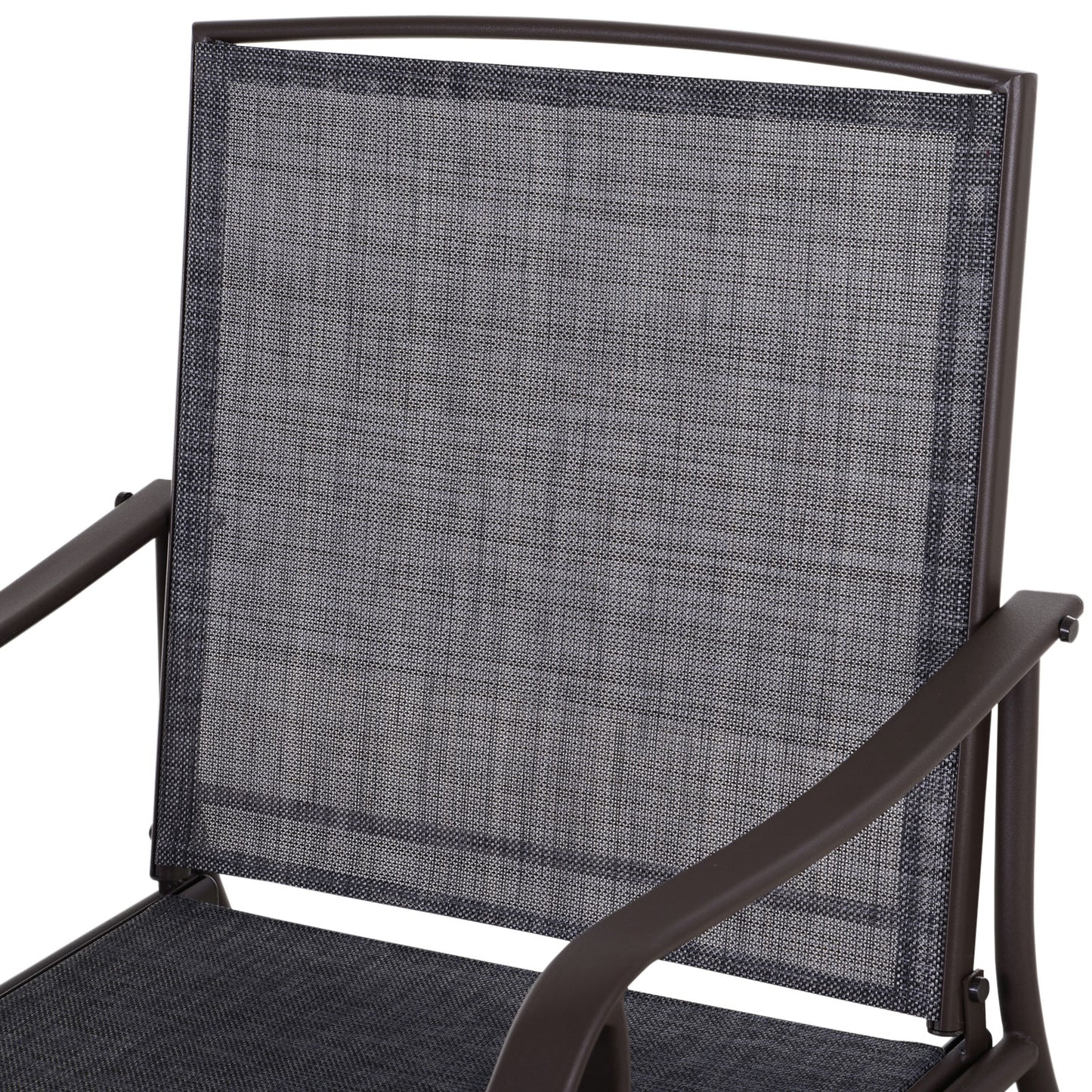 Outsunny 3 Piece Outdoor Glider Chair with Coffee Table Bistro Set, 2 Patio Rocking Swing Chairs with Breathable Sling Fabric, Glass Tabletop, for Backyard, Garden and Porch, Gray