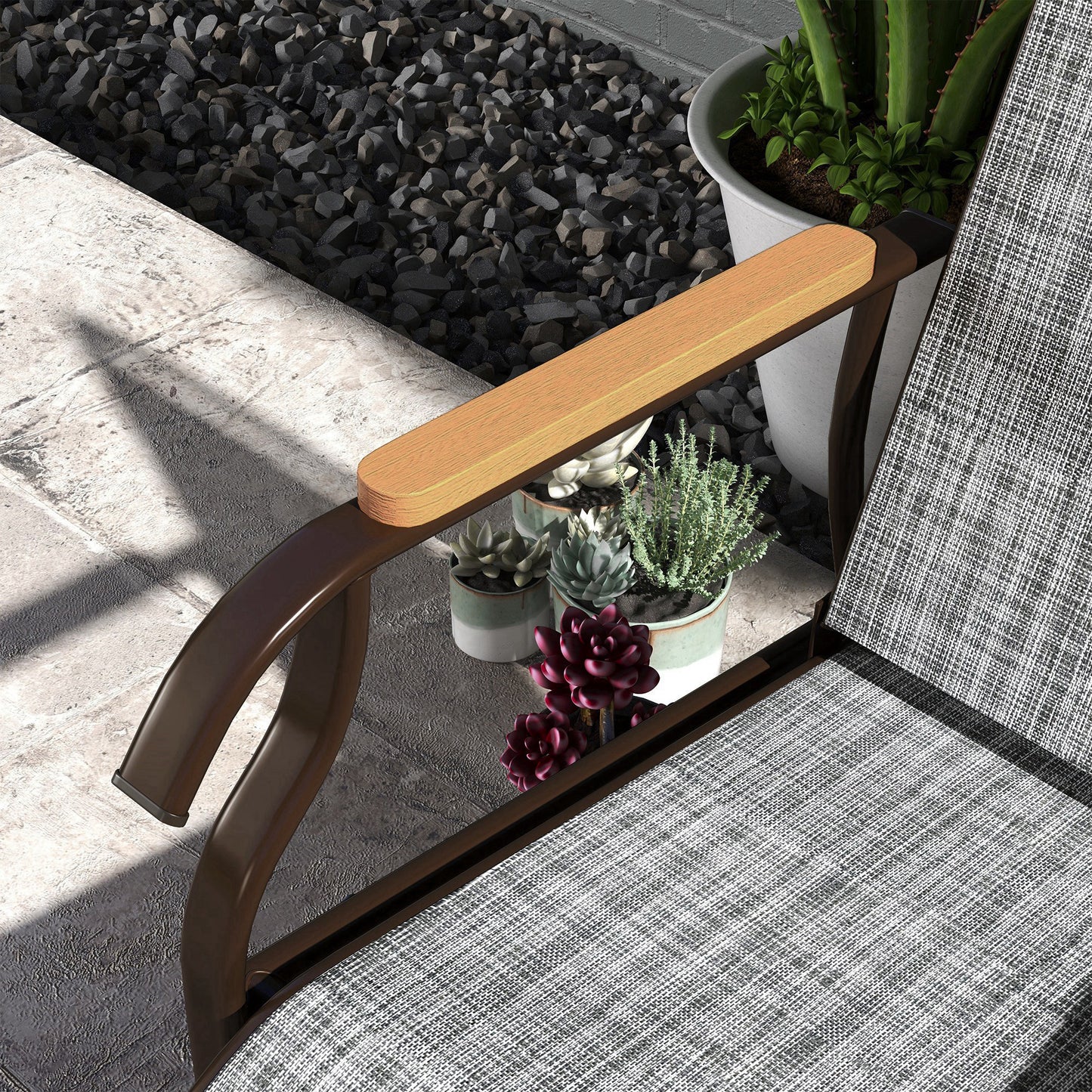 Outsunny 2 Person Outdoor Glider Bench, Patio Swing Glider Chair Loveseat with Breathable Mesh, Table, Steel Frame for Garden, Backyard, Porch, Gray