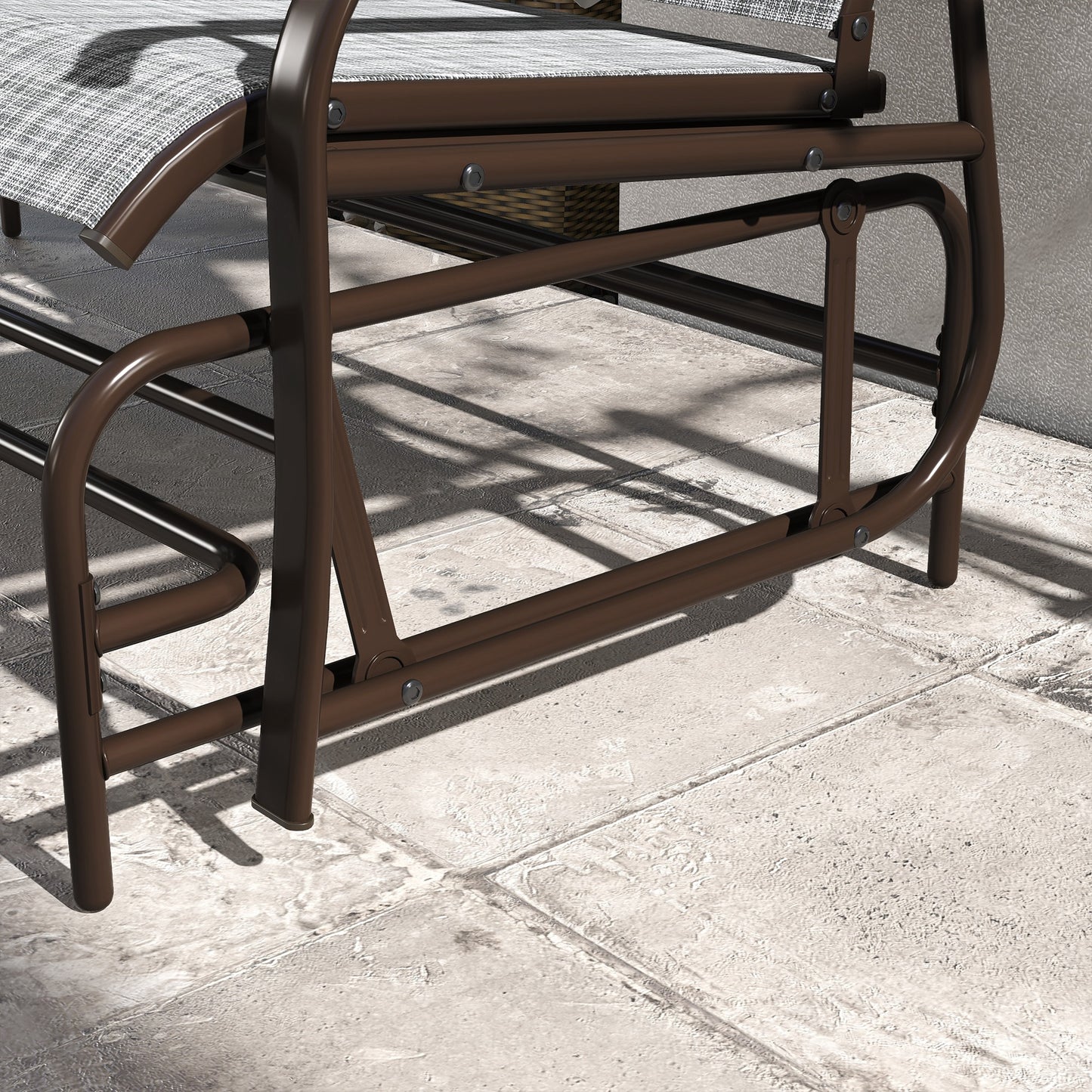 Outsunny 2 Person Outdoor Glider Bench, Patio Swing Glider Chair Loveseat with Breathable Mesh, Table, Steel Frame for Garden, Backyard, Porch, Gray