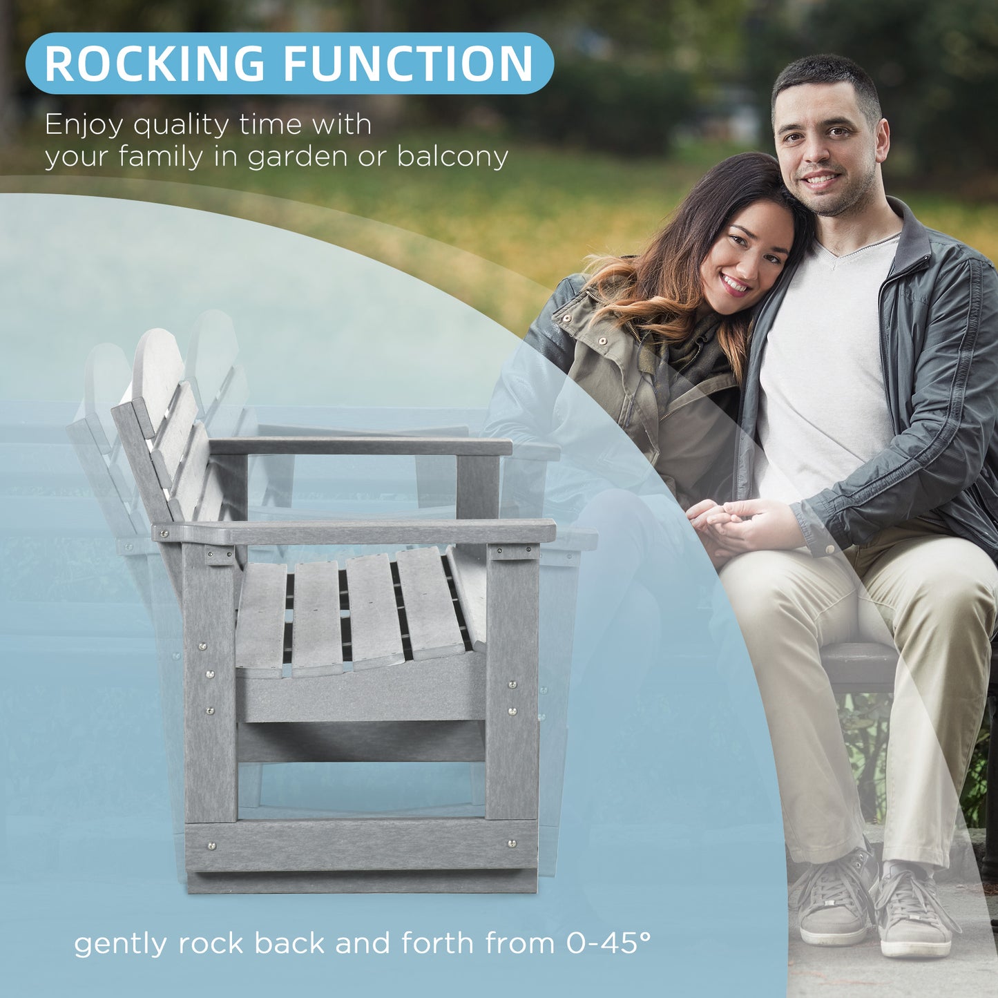 Outsunny 2-Person Outdoor Glider Bench Patio Double Swing Rocking Chair Loveseat w/ Slatted HDPE Frame for Backyard Garden Porch, Light Gray