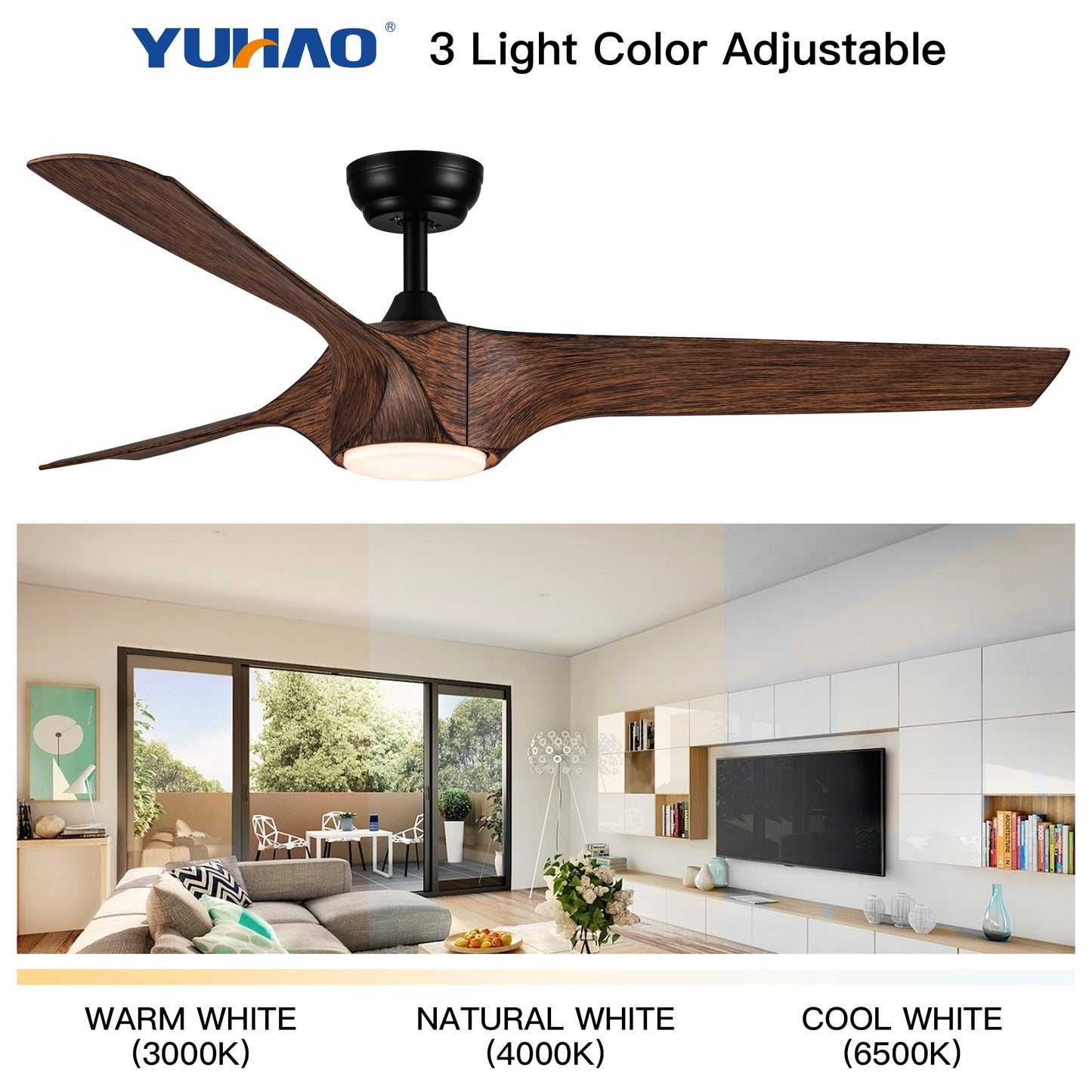 56 In.Intergrated LED Ceiling Fan with Brown Wood Grain ABS Blade