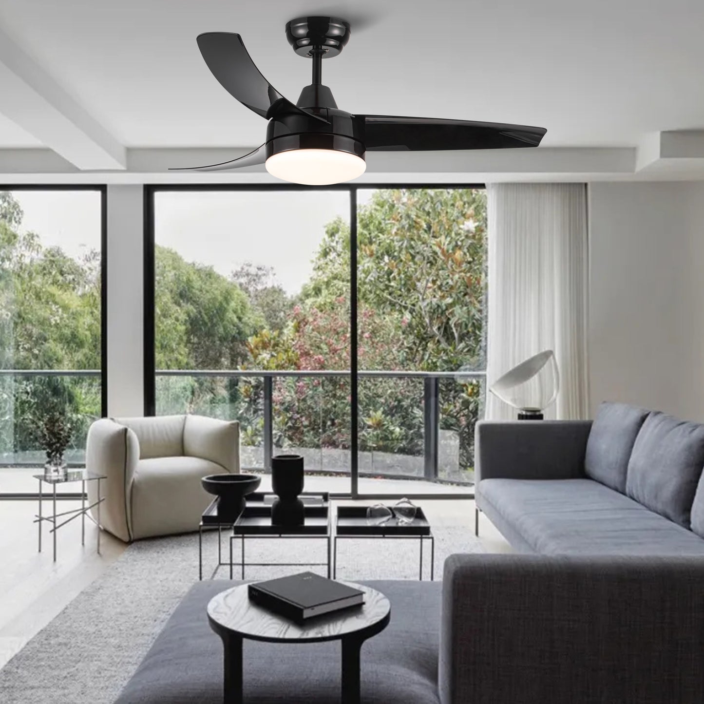 42-Inch 3-Blade Matte Black DC Motor Modern Contemporary LED Ceiling Fan-42 in x 42 in x 10.34 in