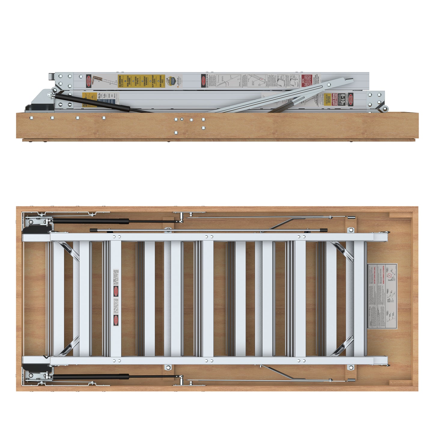 Household Aluminum Attic Ladder 25" x 54" ,350lbs Capacity, 7-10 ft Ceiling Height