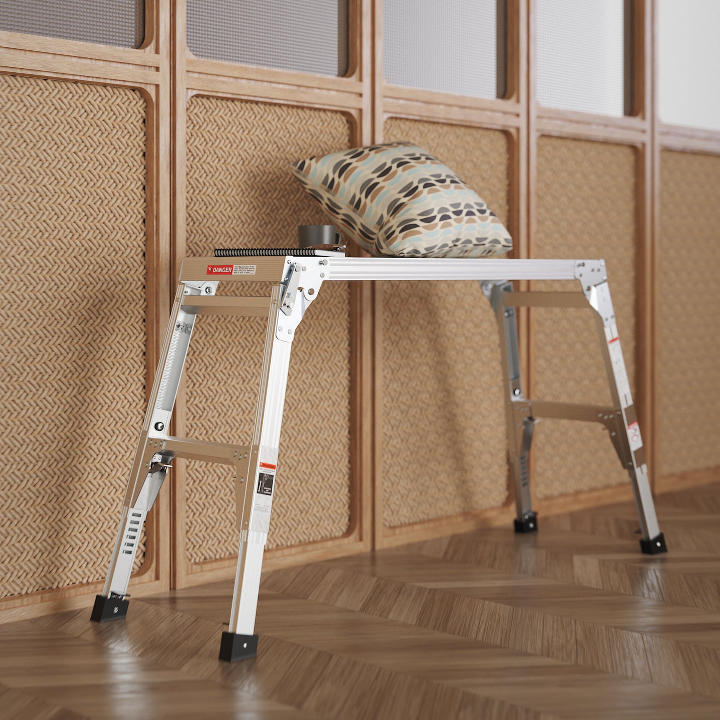 Aluminum Work Platform Large Size Step Stool Folding Portable Work Bench 40" Width Telescopic Feet 22" -27.5" Height Adjustable