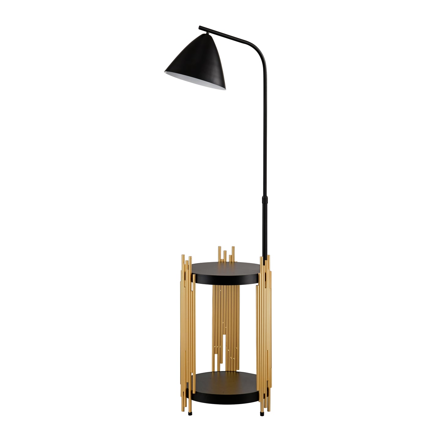 Luxury Shelves Floor Lamp for Living Room with Metal Lampshade, Standing Lamp Tall Industrial Floor Lamp Reading for Bedroom, Office (E26 No Included Bulb) -Matte Gold+Matte Black