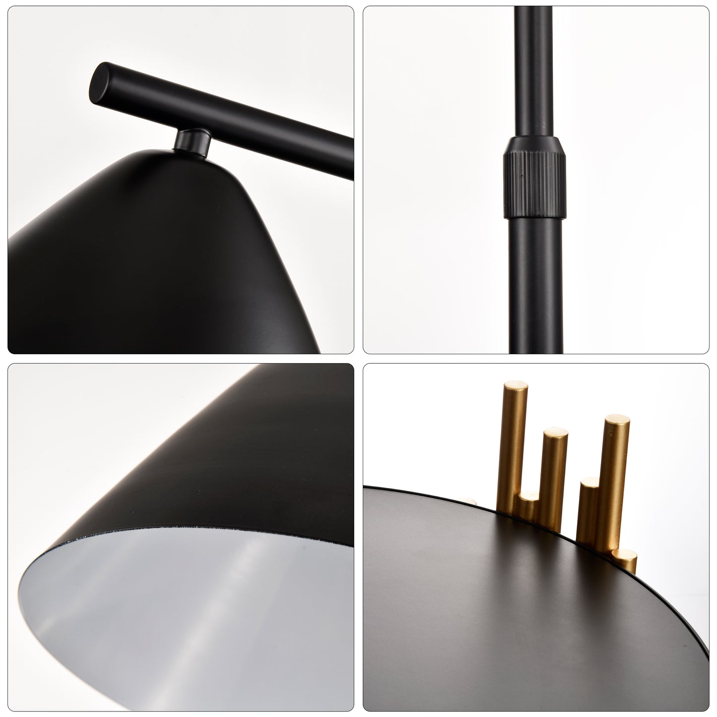 Luxury Shelves Floor Lamp for Living Room with Metal Lampshade, Standing Lamp Tall Industrial Floor Lamp Reading for Bedroom, Office (E26 No Included Bulb) -Matte Gold+Matte Black