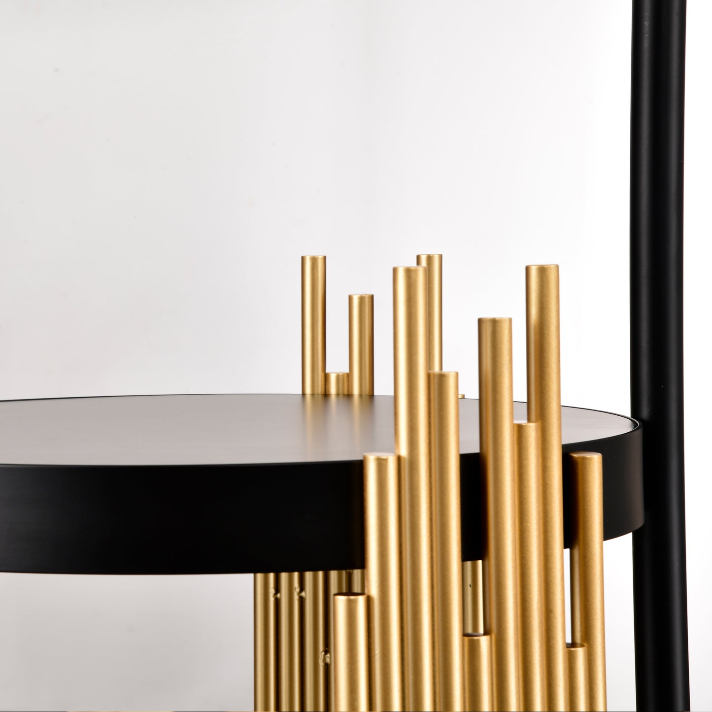 Luxury Shelves Floor Lamp for Living Room with Metal Lampshade, Standing Lamp Tall Industrial Floor Lamp Reading for Bedroom, Office (E26 No Included Bulb) -Matte Gold+Matte Black