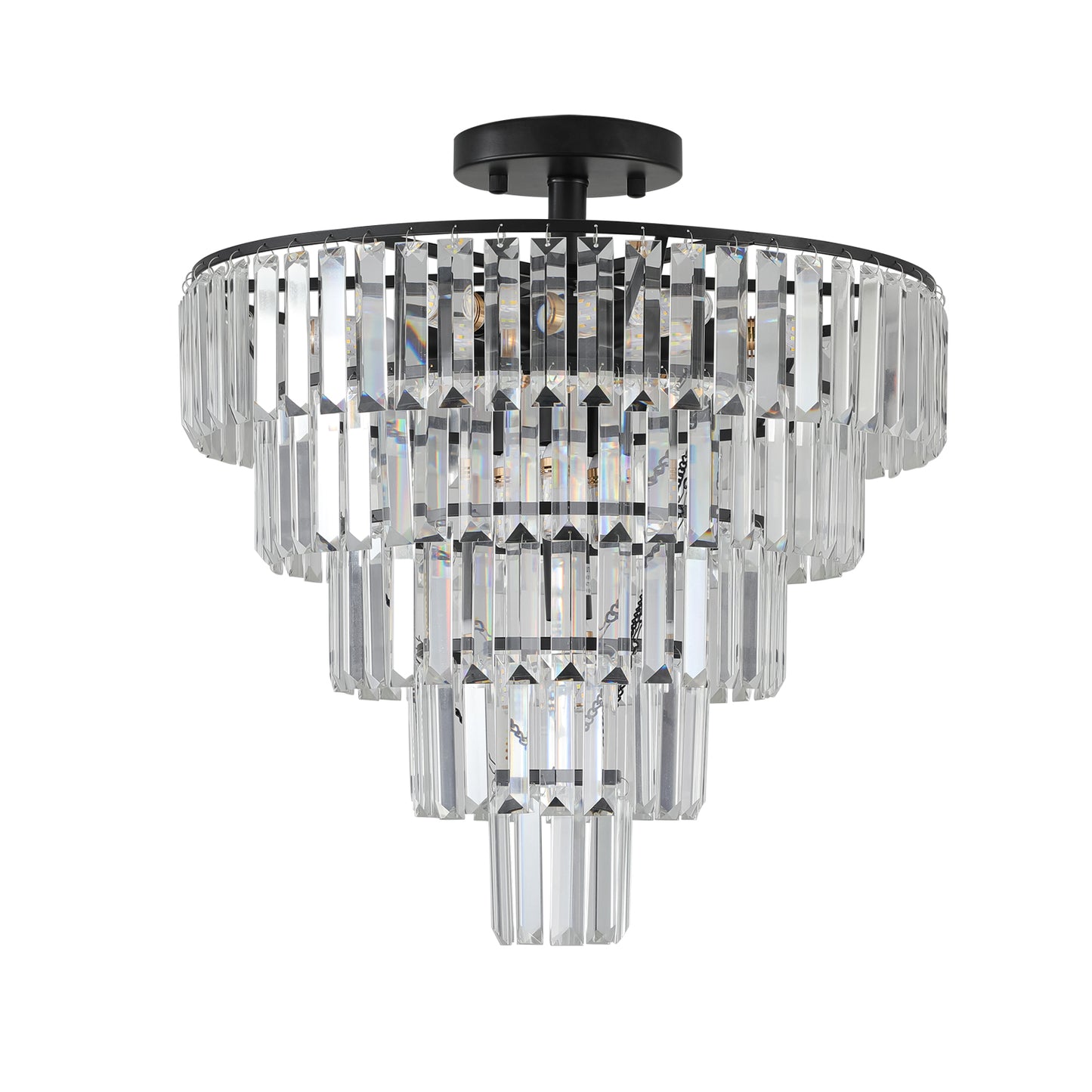 20" Black Crystal Chandelier Ceiling Light, Modern Luxury 10-Light Flush Mount Light Fixture, Elegant Home Lighting for Living Room, Dining Room, Bedroom (No Bulbs)