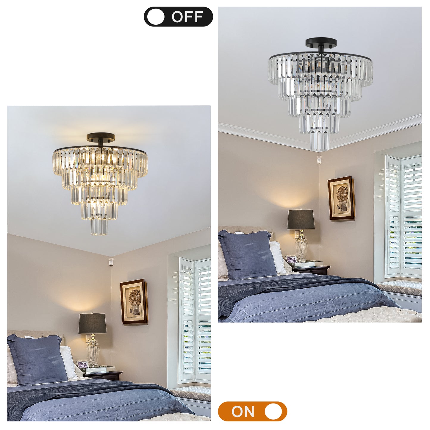 20" Black Crystal Chandelier Ceiling Light, Modern Luxury 10-Light Flush Mount Light Fixture, Elegant Home Lighting for Living Room, Dining Room, Bedroom (No Bulbs)