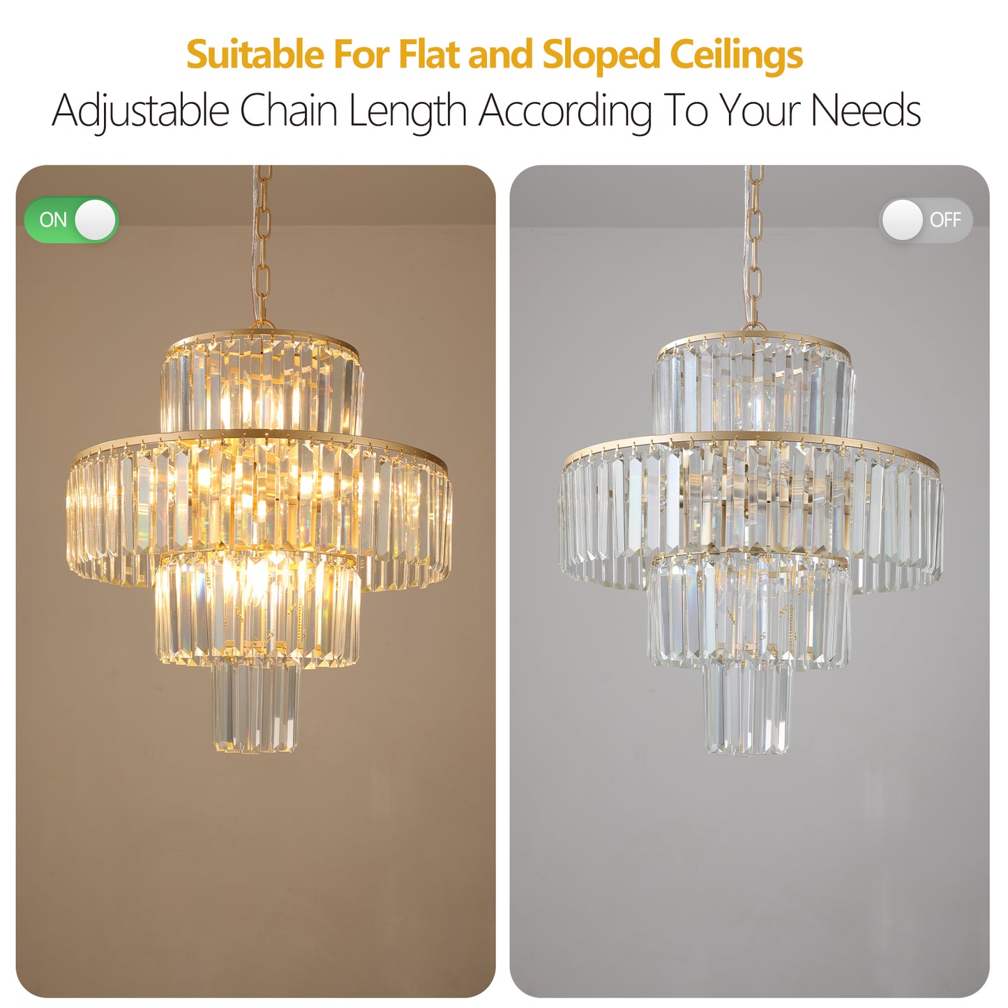 20" Luxury 4-Tier Crystal Chandelier, 12-Light Gold Frame Pendant Light, Elegant Ceiling Lighting for Living Room, Dining Room, Bedroom (No Bulbs)