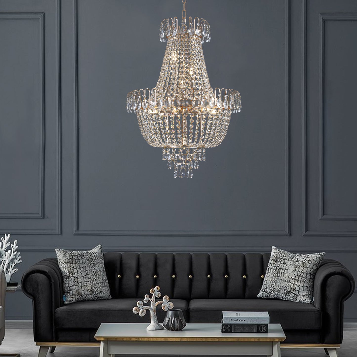 Gold Crystal Chandeliers,Large Contemporary Luxury Ceiling Lighting for Living Room Dining Room Bedroom Hallway