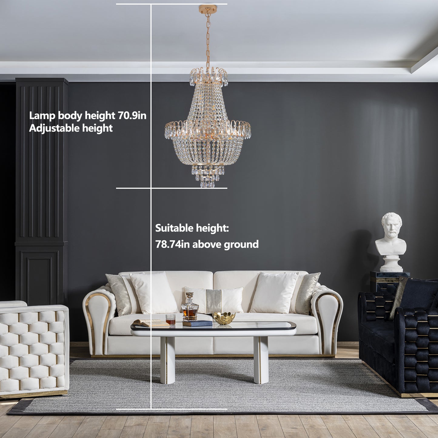 Gold Crystal Chandeliers,Large Contemporary Luxury Ceiling Lighting for Living Room Dining Room Bedroom Hallway