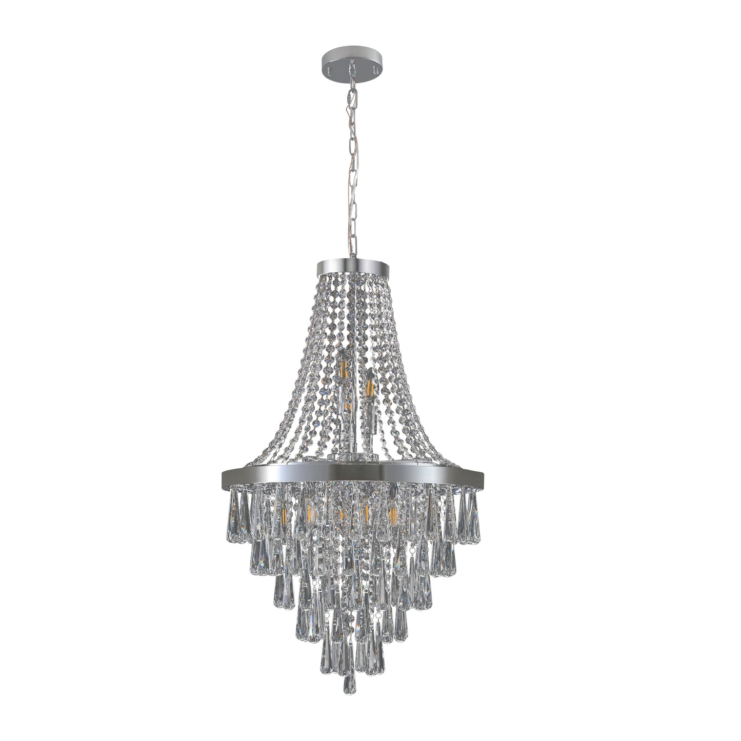 20" Chrome Crystal Chandelier with Adjustable Height, Modern Ceiling Light Fixture for Living Room, Dining Room, Staircase, 11-Light E12 Bulb Base (No Bulbs)