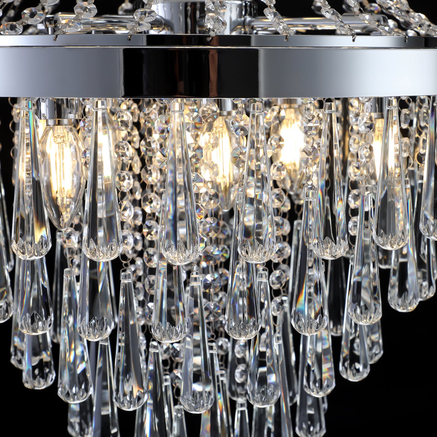 20" Chrome Crystal Chandelier with Adjustable Height, Modern Ceiling Light Fixture for Living Room, Dining Room, Staircase, 11-Light E12 Bulb Base (No Bulbs)
