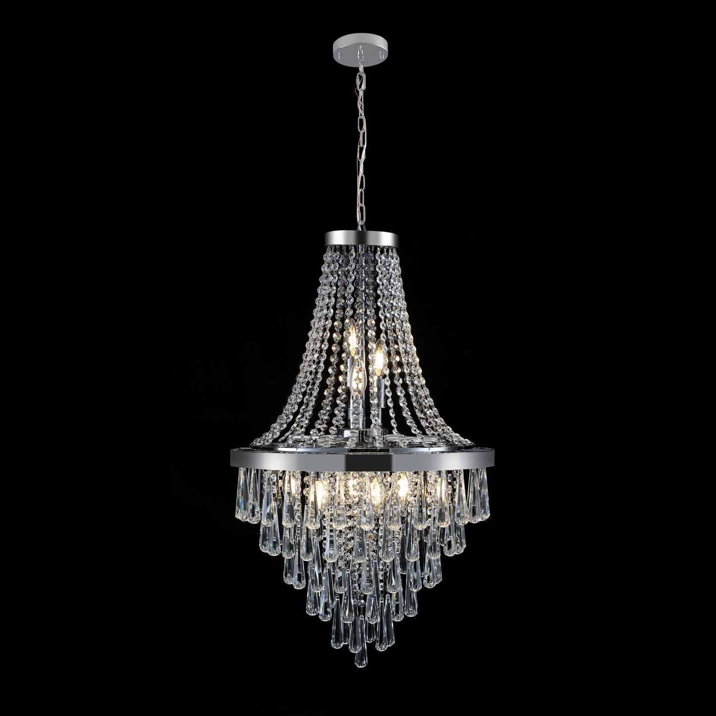 20" Chrome Crystal Chandelier with Adjustable Height, Modern Ceiling Light Fixture for Living Room, Dining Room, Staircase, 11-Light E12 Bulb Base (No Bulbs)