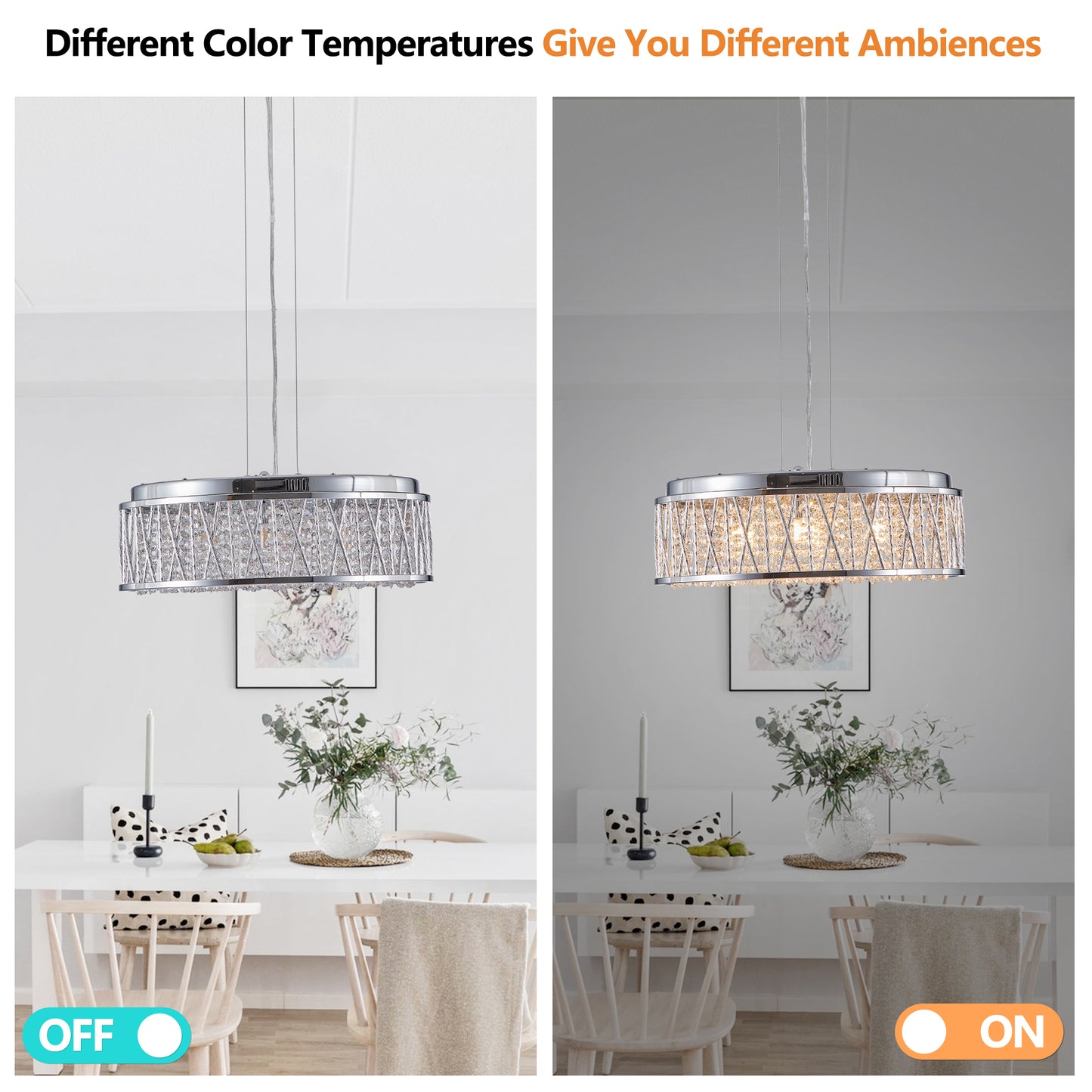 Modern Crystal Chandelier 19 Inches Aluminum+Iron Round Ceiling Light Flush Mount Ceiling Light Fixture for kitchen Island Dinning Bedrooms and Hallway (Bulb Not Included)