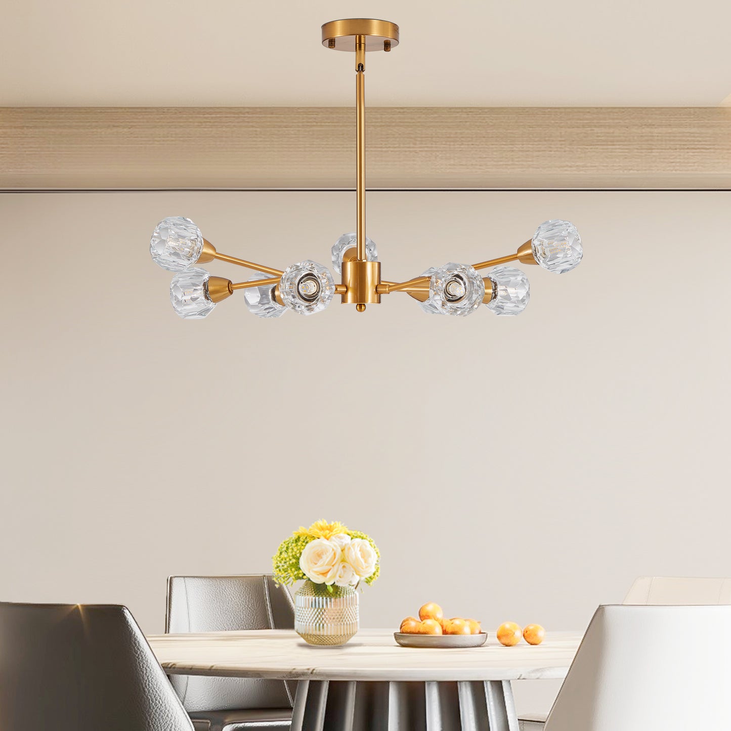 28" Modern Crystal Chandeliers, 9 Lights Golden Chandelier for Living Room Bedroom, Dining Room Chandelier Over Table, Kitchen Light Fixtures (Bulbs Not Included)