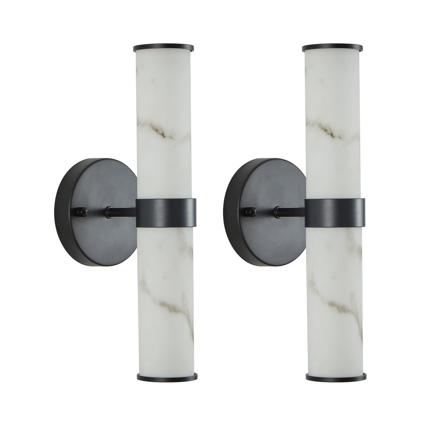 Resin Imitation Marble Texture Wall Light with Black Iron Metal Frame,Set of 2,Elegant Lighting Fixtures for Hallways,Bathrooms,and Bedrooms (Only Indoor)