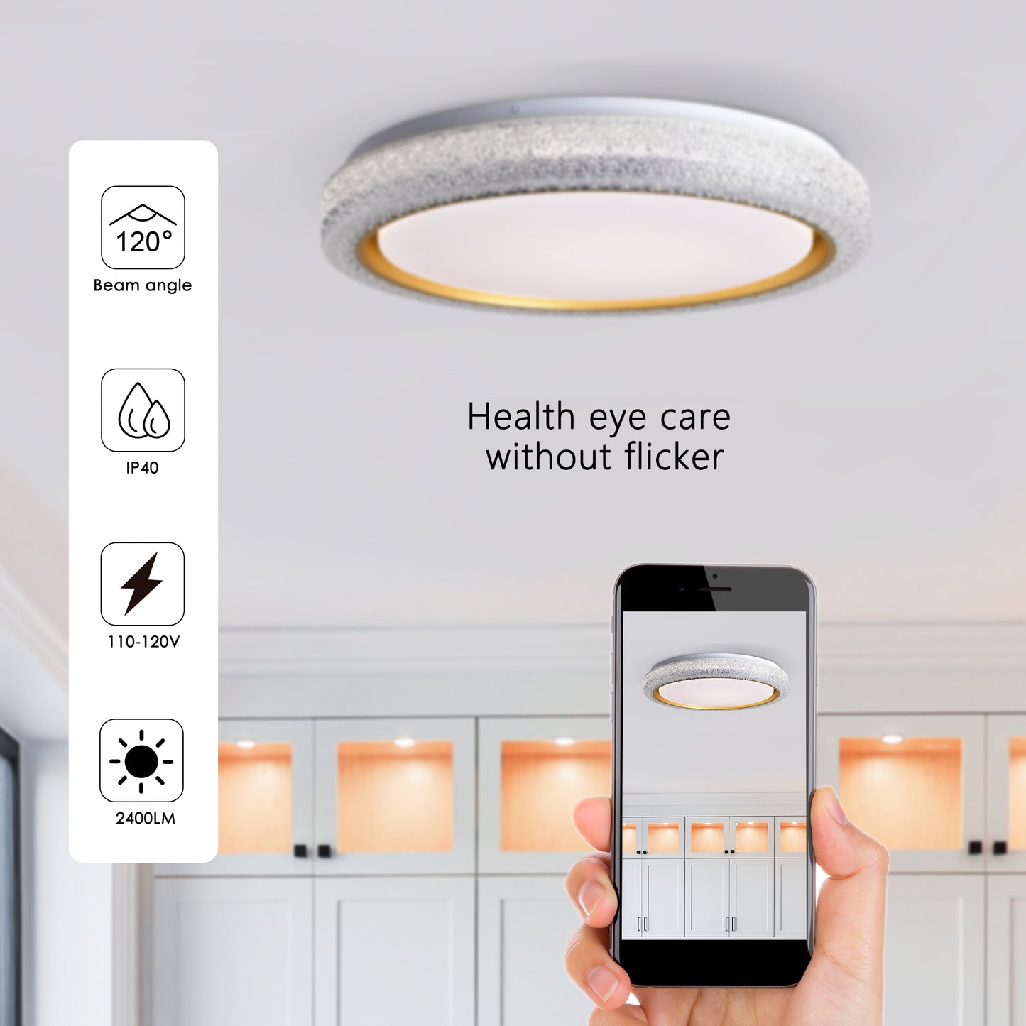 LED Flush Mount Ceiling Light Fixture, 19.69in 36W,3600LM, 5 CCT Colors 2700K 3000K 3500K 4000K 5000K, Dimmable Modern Flush Mount Light Fixture for Bedroom Bathroom Hallway