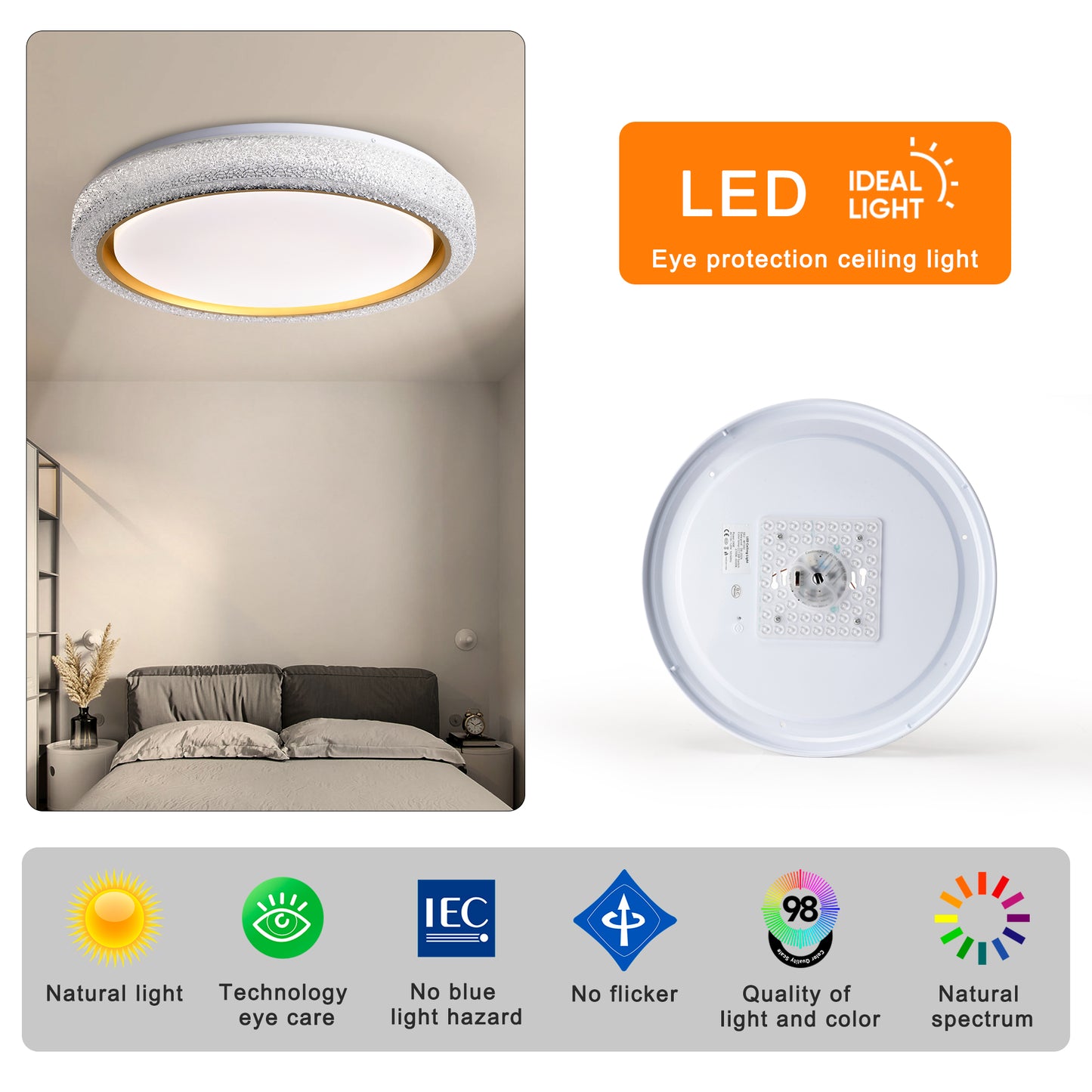 LED Flush Mount Ceiling Light Fixture, 19.69in 36W,3600LM, 5 CCT Colors 2700K 3000K 3500K 4000K 5000K, Dimmable Modern Flush Mount Light Fixture for Bedroom Bathroom Hallway