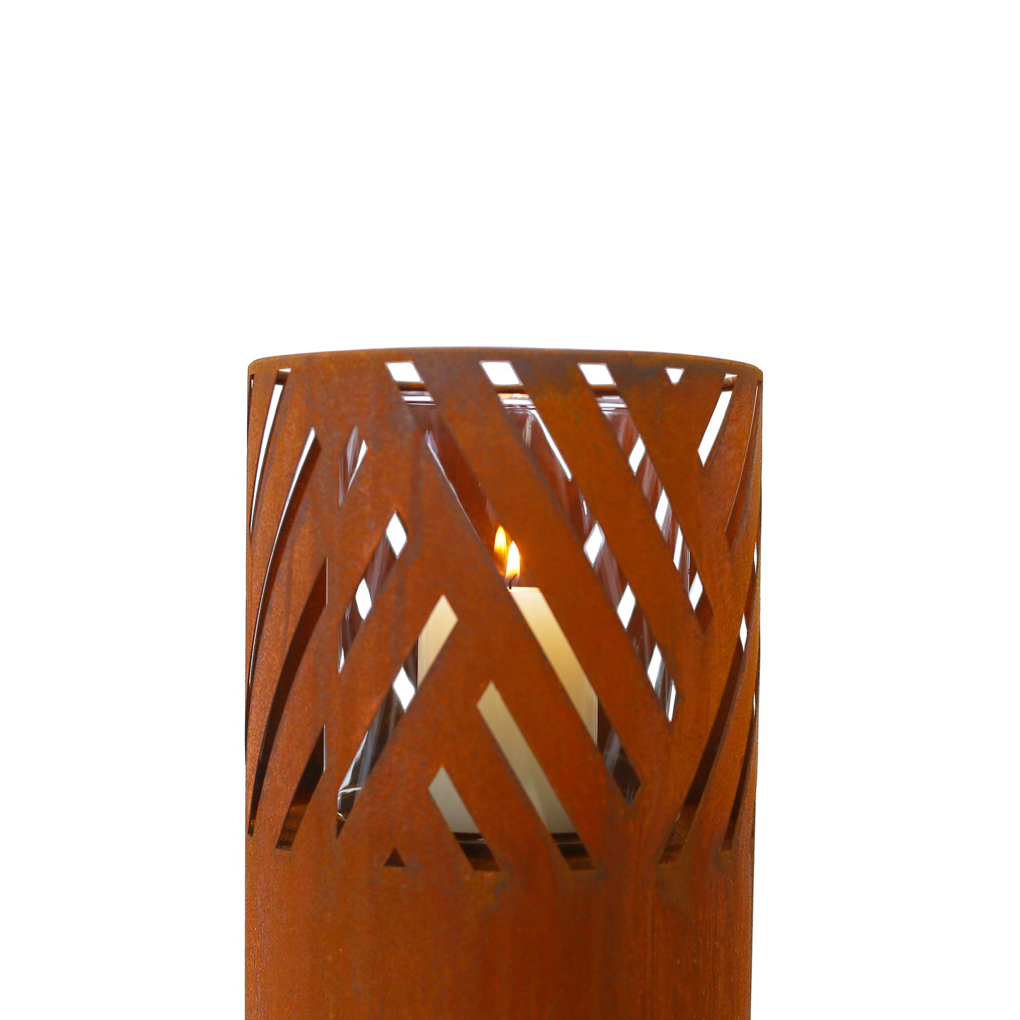 Lantern Column, Set of 2, Decorative Column for Garden in Rust Industrial Design, Lantern for Outdoor and Indoor, Lantern Including Candles, Oriental, 37 1/2+ 29 1/2 in