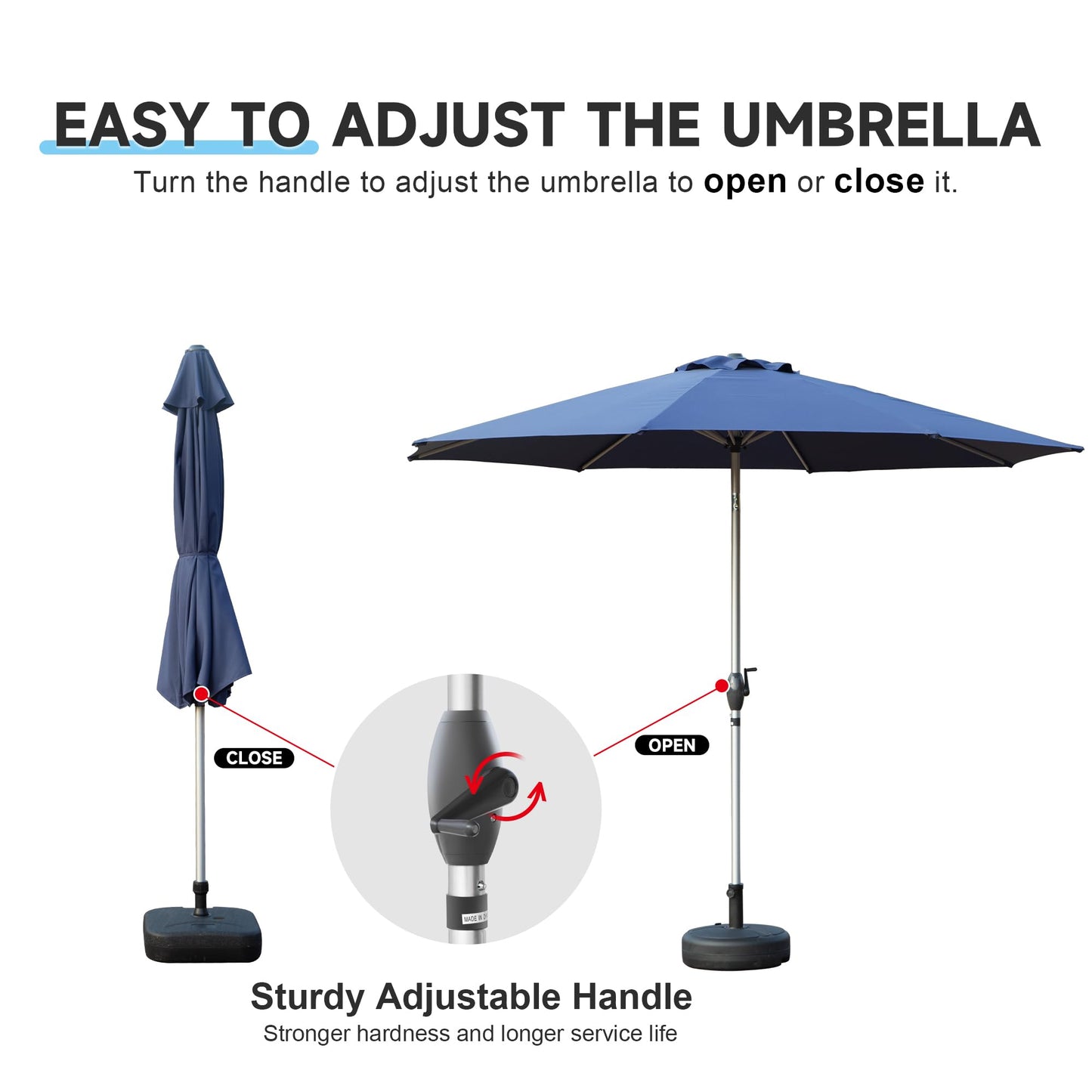 9FT Patio Umbrella, Outdoor Table Umbrella with Push Button Tilt and Crank, UV Protection Waterproof Market Sun Umbrella with 8 Sturdy Ribs for Garden, Deck, Backyard, Pool (Navy Blue)