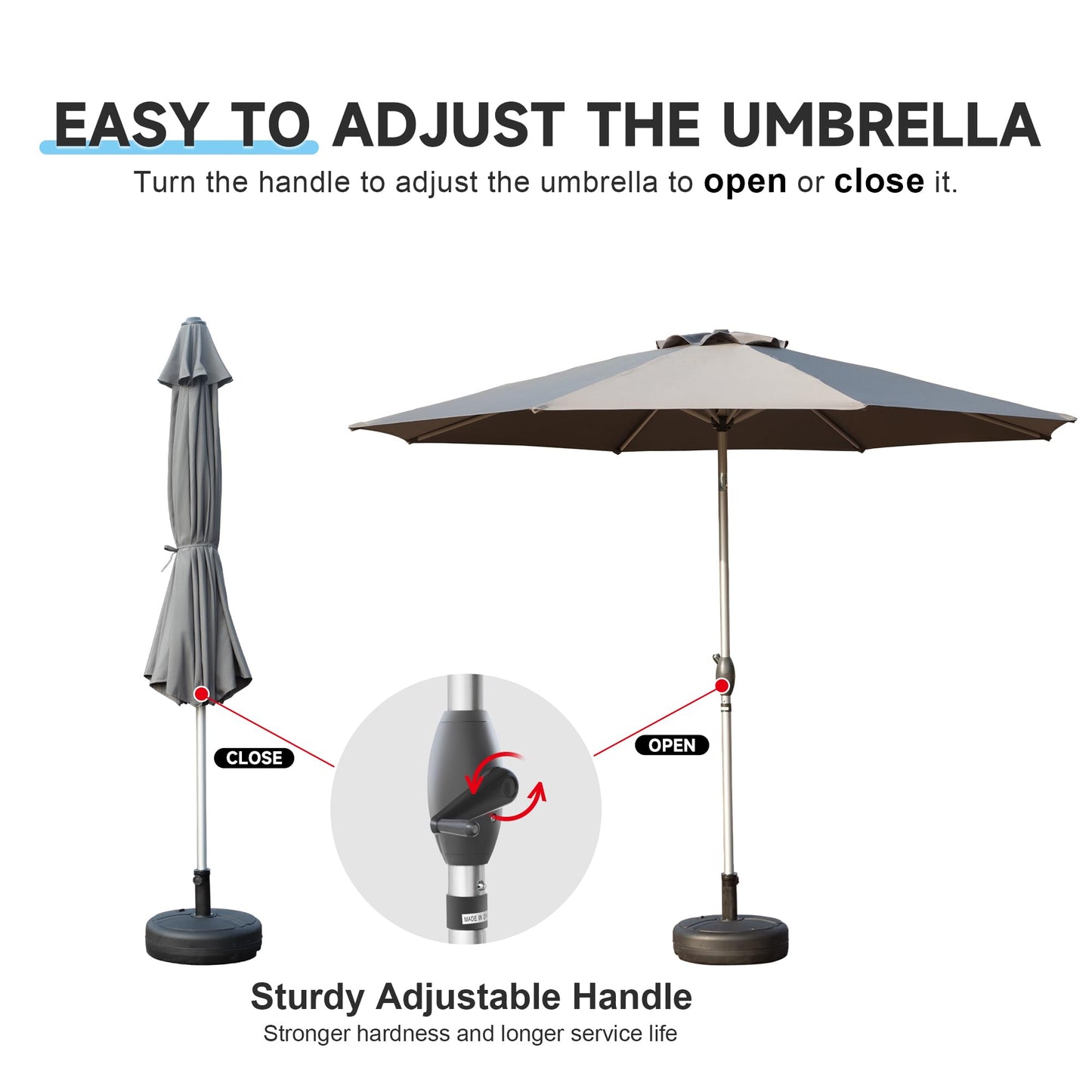 9FT Patio Umbrella, Outdoor Table Umbrella with Push Button Tilt and Crank, UV Protection Waterproof Market Sun Umbrella with 8 Sturdy Ribs for Garden, Deck, Backyard, Pool (Gray)