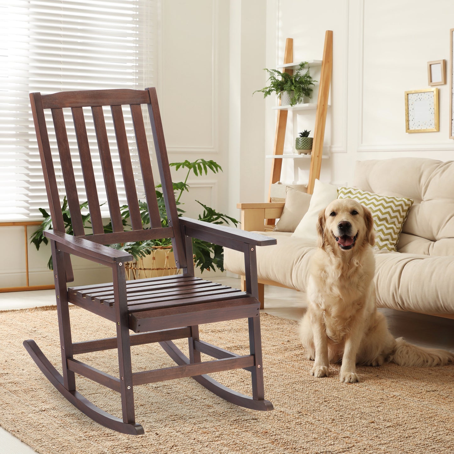 Acacia Wood Outdoor Rocking Chiar, Patio Rocker for Front Porch, Deck, Indoor