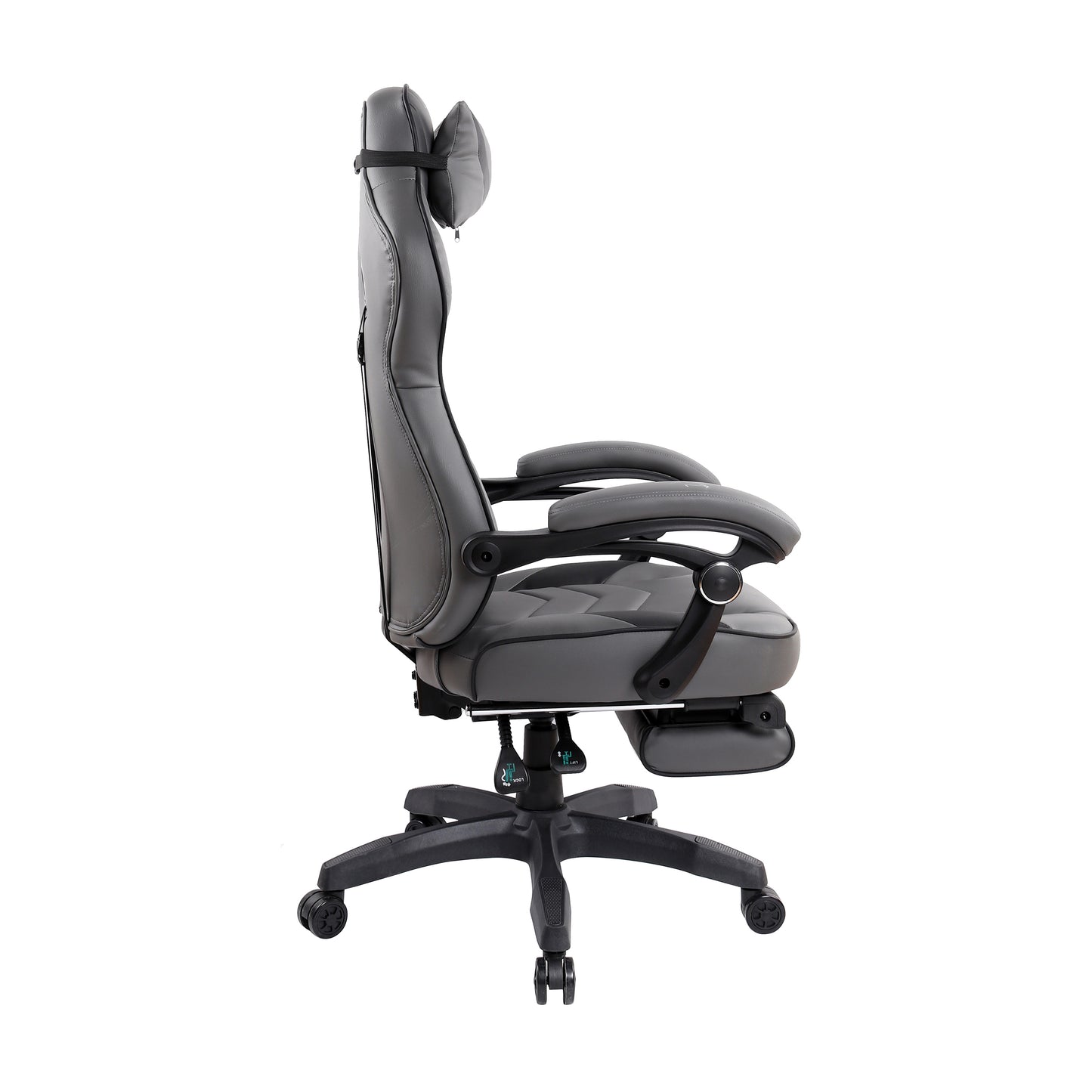 Gaming Racing Style Fully Reclining Executive Office Chair with Footrest, Black & Grey