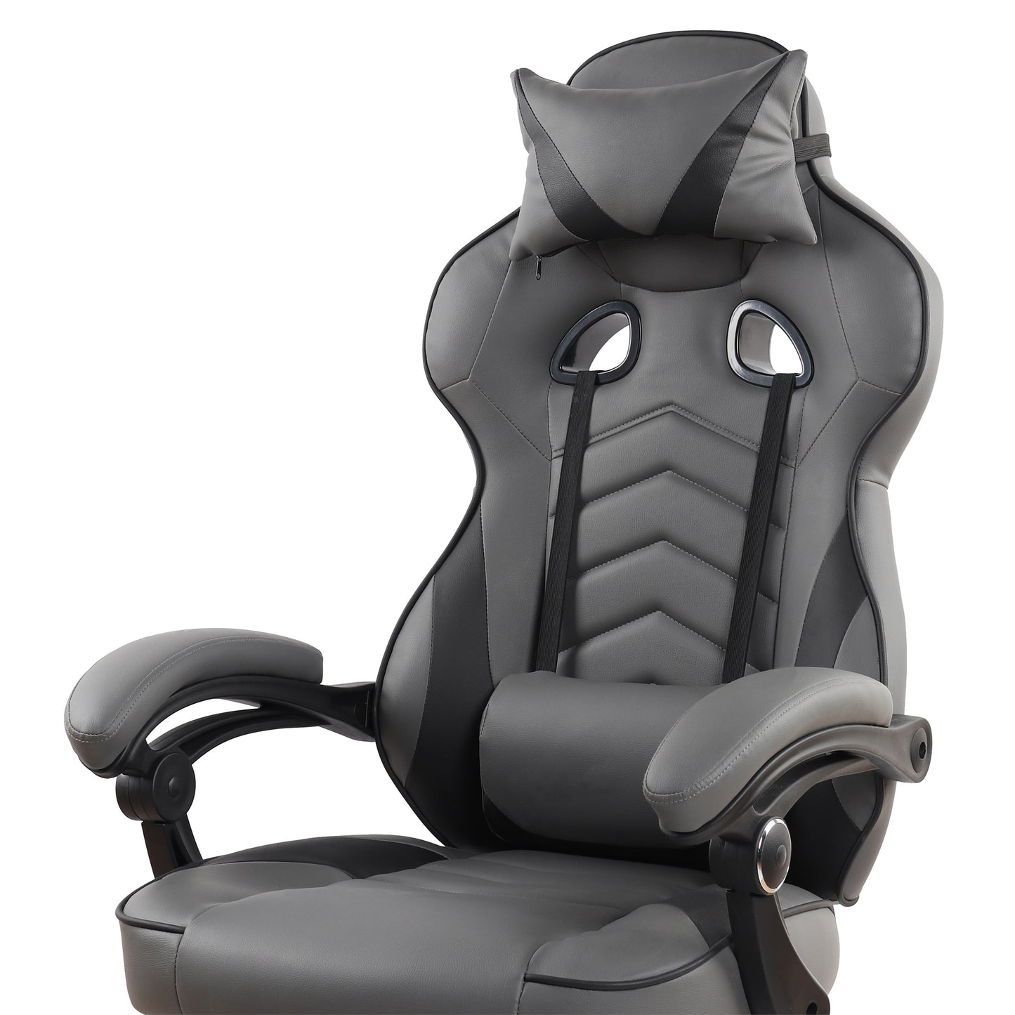 Gaming Racing Style Fully Reclining Executive Office Chair with Footrest, Black & Grey