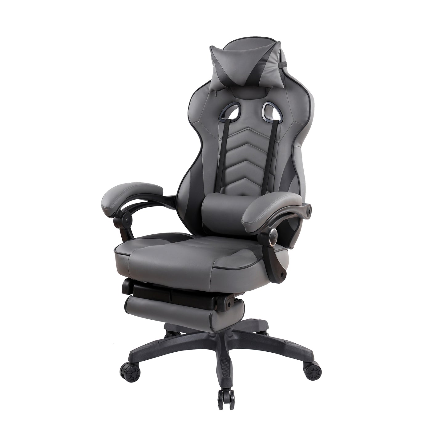 Gaming Racing Style Fully Reclining Executive Office Chair with Footrest, Black & Grey