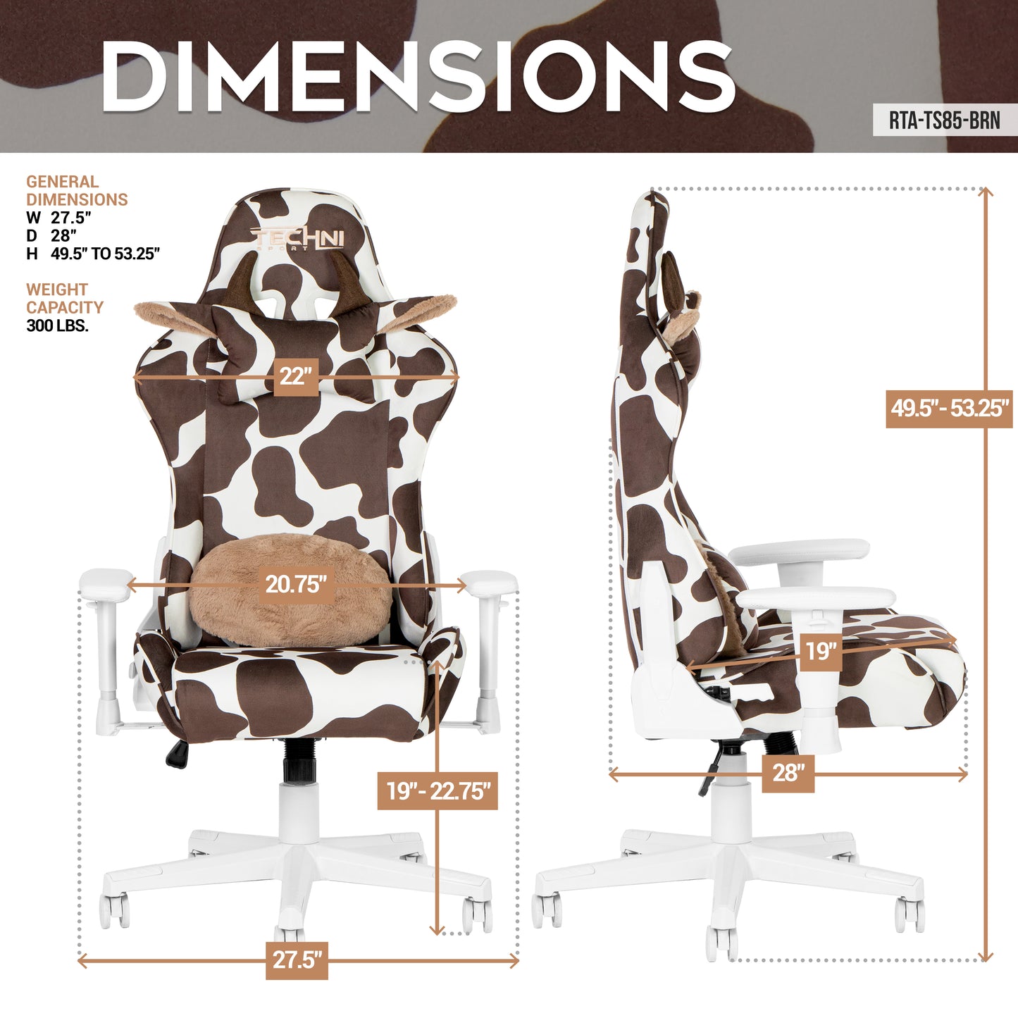 Techni Sport TS85 Brown COW Series Gaming Chair